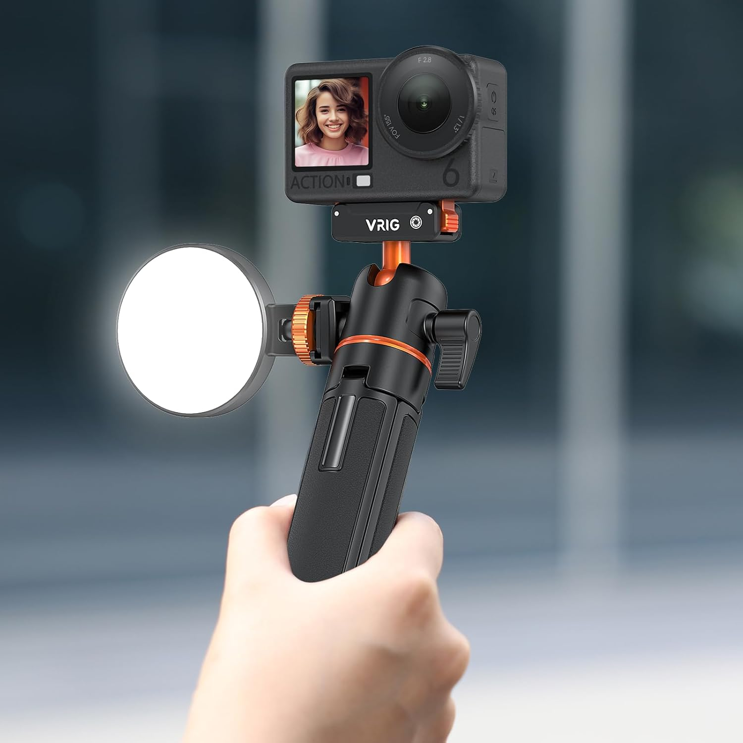 VRIG Action Camera Selfie Stick Tripod for DJI Osmo Nano/Action 6, Dual-Direction Magnetic Quick Release Adapter 360&deg; Ball Head & Cold Shoe Mount, 8 to 21 Inches Extendable Rod, AC-40N image number 1