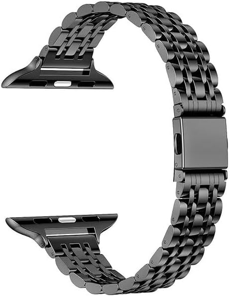 Maktech Stainless Steel Wristband,Women Slim Seven-Pieces Links 14Mm Metal Bracelet Band for Apple Watch Series 11/10/9/8/7,SE 3/2/1 [2025] (42Mm/41/40Mm,Silver/Gold)