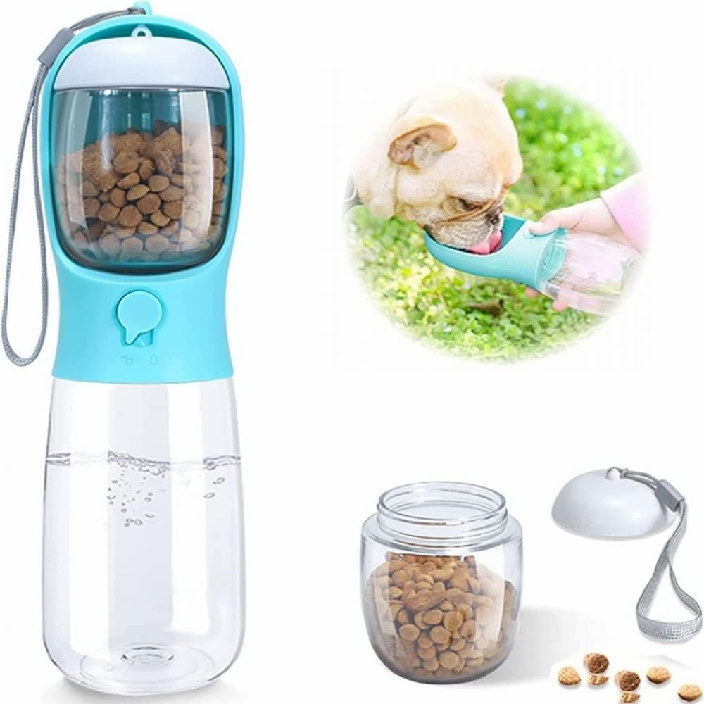 Dog Water Bottle, Large Capacity Dog Water Bottle with Food Container,Outdoor Portable Water Dispenser for Dogs,Puppy,Cats for Walking,Hiking,Travel (19Oz Blue)