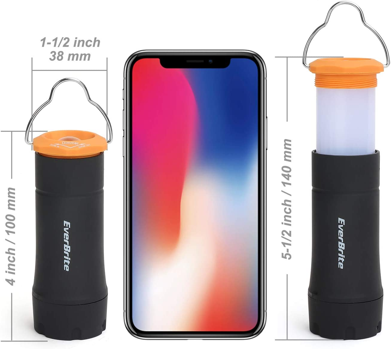 Everbrite 2-In-1 Mini Lanterns and Flashlights with 3 Modes, 2 Pack Portable Outdoor LED Zoomable Torches, AAA Batteries Included - for Hurricane Supplie Camping, Hiking, Night Walking, Emergency image number 2