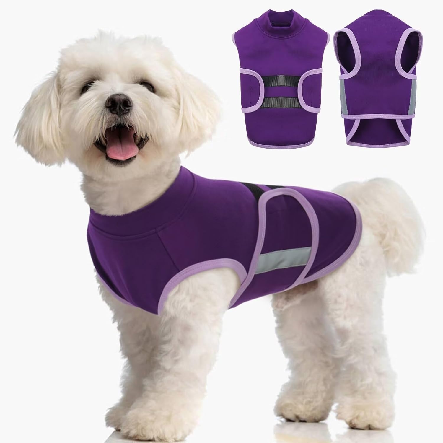 Iecoii Calm Vest for Dogs Small,Adjustable Dog Anxiety Jackets with Reflective Stripe,Soft Dog'S Calming Coat Wrap,Anxiety Vest for Small Dogs,Doggy Calmingvest,Calming Jacket for Smalldog,Purple,S image number 4