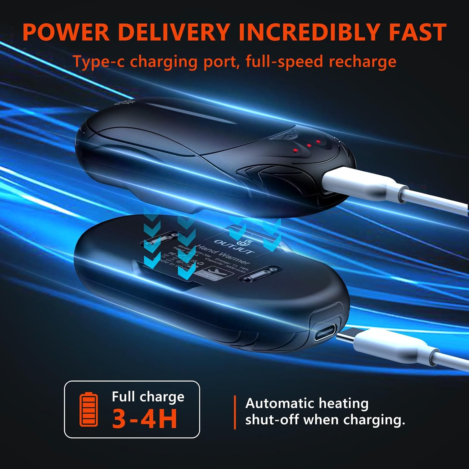 20Hrs Rechargeable Hand Warmers 2-Pack, Electric Split Hand Warmers, Portable Pocket Warmers with 3 Heating Modes Rapid Heating Ideal Warming Gift