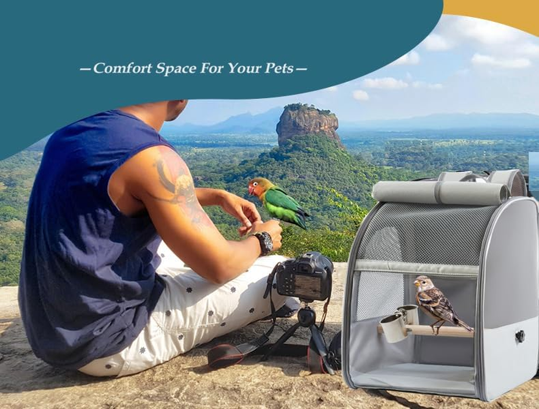 Backpack for Birds with Wooden Stick Bird Carrier Backpack, Pet Travel Cage with Standing Perches, with Stainless Steel Clip Cups, 1 Molar Stone, Breathable and Portable, for Small Birds, Green Cheek image number 5