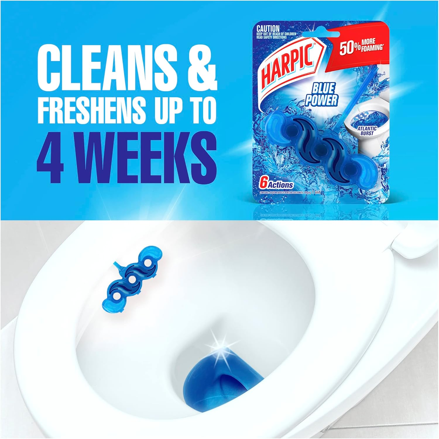 Harpic Blue Power Toilet Block Cleaner, Atlantic Burst (Pack of 1) image number 3