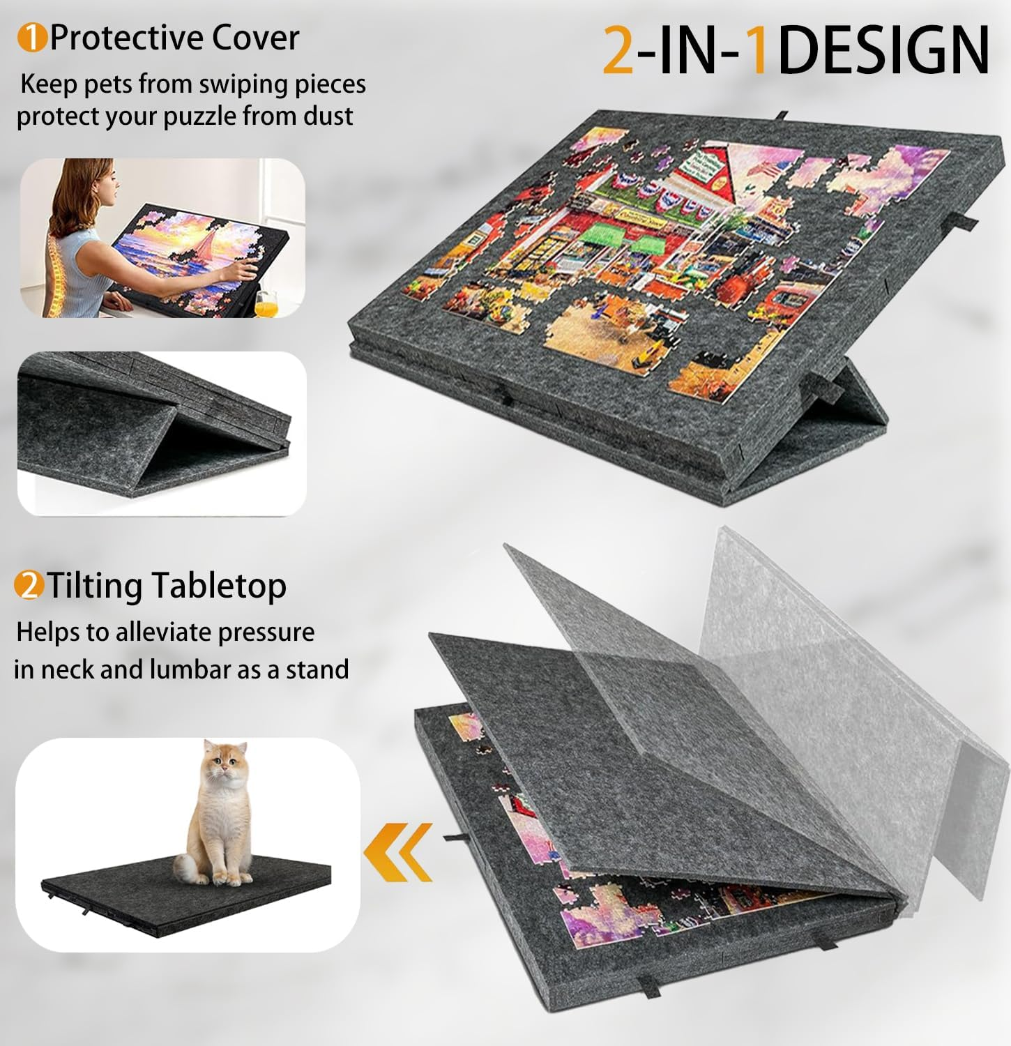 VLIEOVHN 1000 Pieces Foldable & Tilting Puzzle Board with 6 Drawers & Cover, Lightweight Jigsaw Puzzle Table with Built-In Stands for Angle Adjustments, Portable Jigsaw Puzzle Table (Gray) image number 1