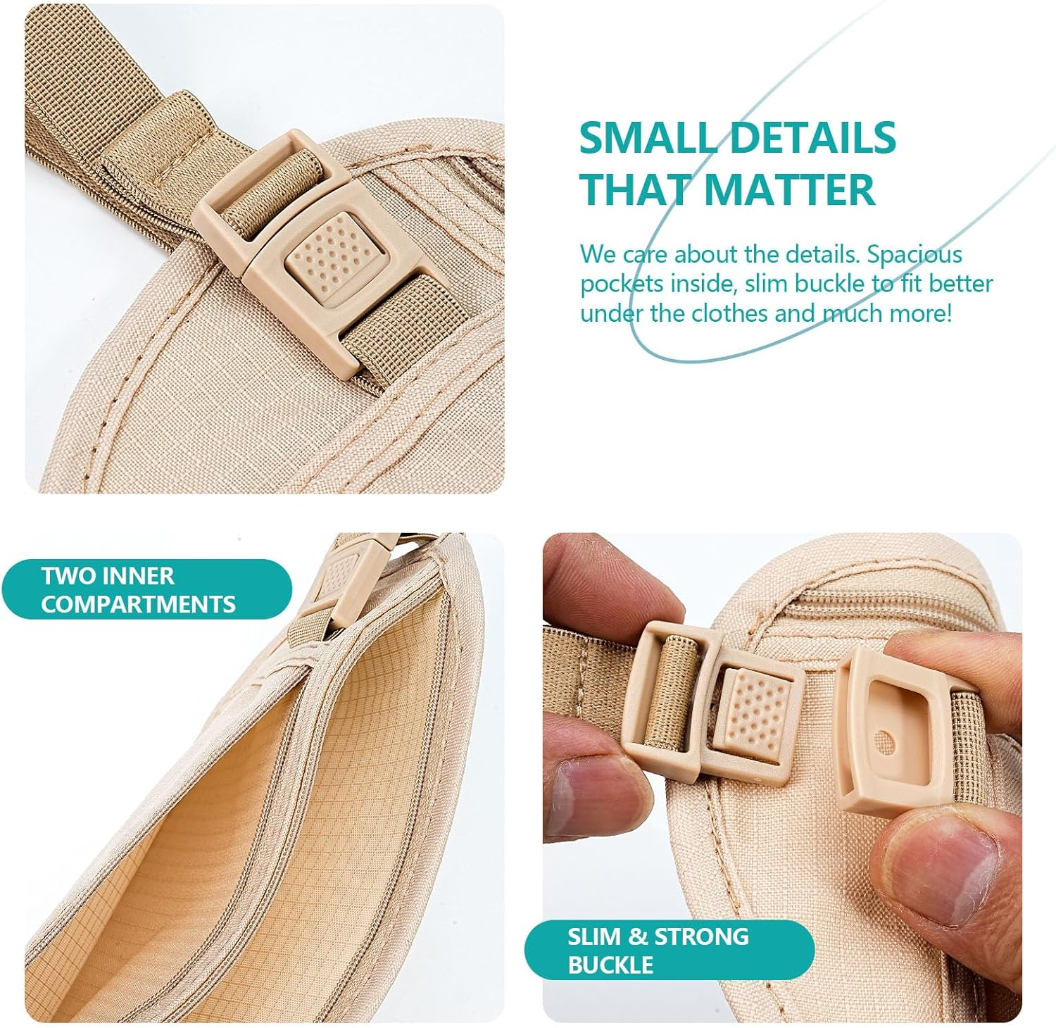 Money Belt for Travel - 2 Pcs Waist Wallet and Hidden Pouch, Passport Holder under Clothes for Women