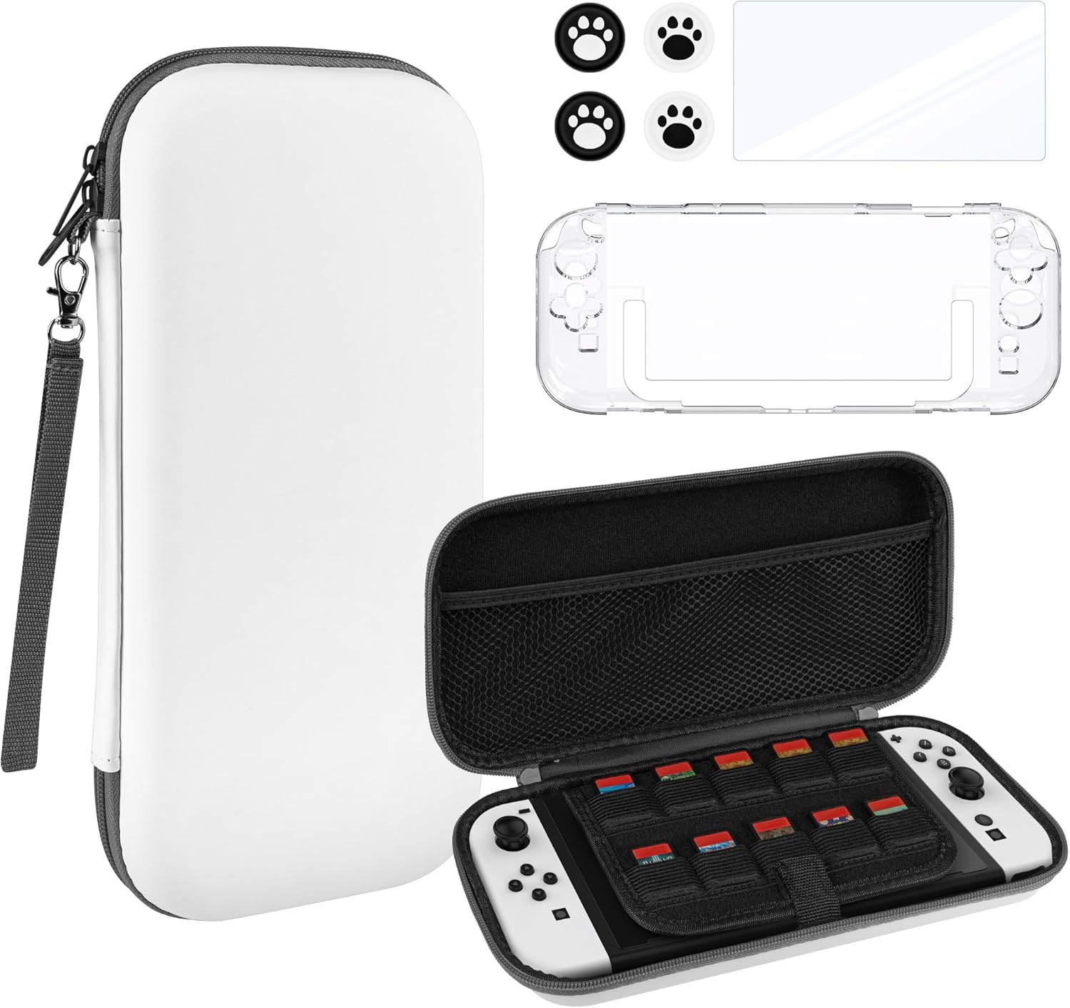 Geekria Protective Set Compatible with Nintendo Switch 2, Travel Carrying Case & HD Clear Screen Protector, Including Non-Slip Rocker Cover, Game Accessories Kit (White) image number 6