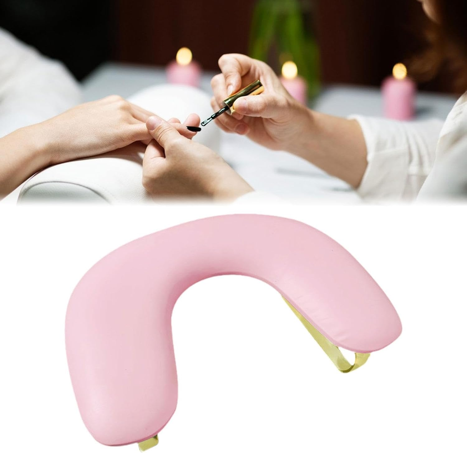 Perfk PU Leather U Shape Arm Rest Detachable Tilt Design Comfortable Portable Non Slip for Table Nails Tech Salon Use Acrylic Nails, Pink image number 6