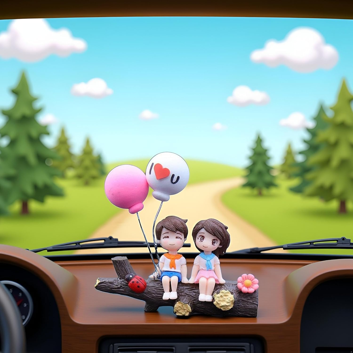 Jowxsx Lovely Cartoon Car Decoration,Couple Cute Ornaments, Car Dashboard Decorations Girl and Boy Ornament,Car Interior Cute Resin Ornaments Suit,Dashboard Figurine Gifts for Automotive image number 3