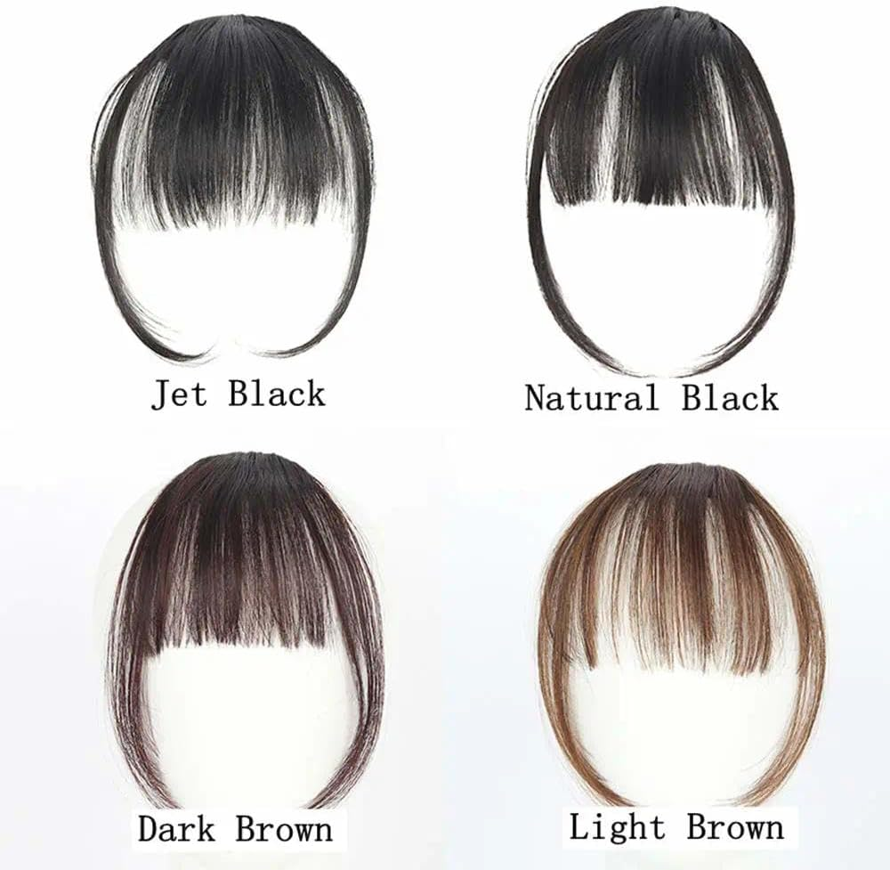Clip-In Synthetic Fringe Bangs - Pre-Styled Flat Bangs Extension with Easy Snap Clips, Heat Safe & Dyeable for Instant Makeover (Brown) image number 4