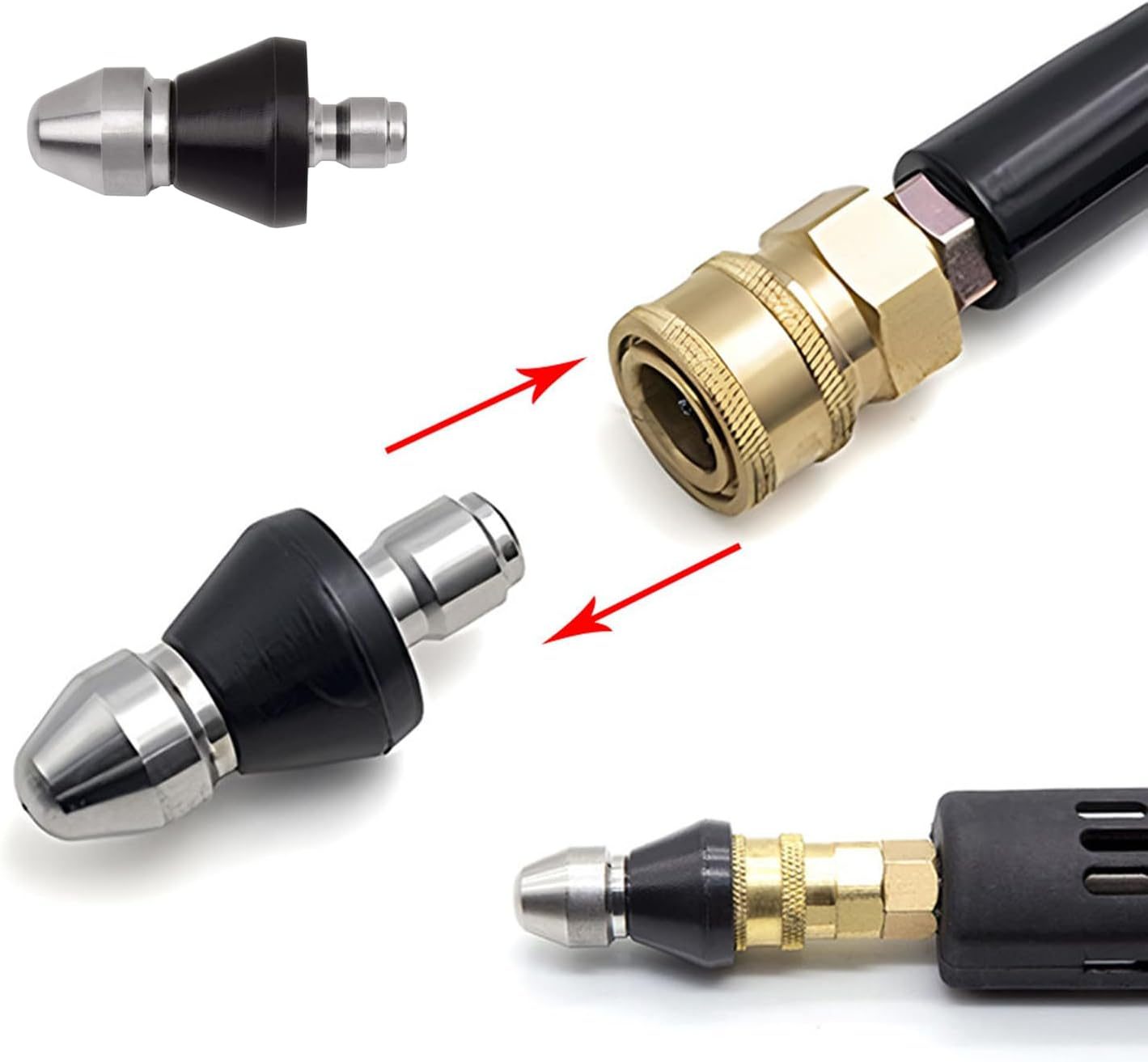 High Pressure Washer Nozzle, Drain Unblocker, Durable Gutter Cleaning Tool, Pressure Washer Accessories, Hose Nozzle for Plumbing, Drain Cleaning Tool, Stainless Steel - Haheihei image number 5