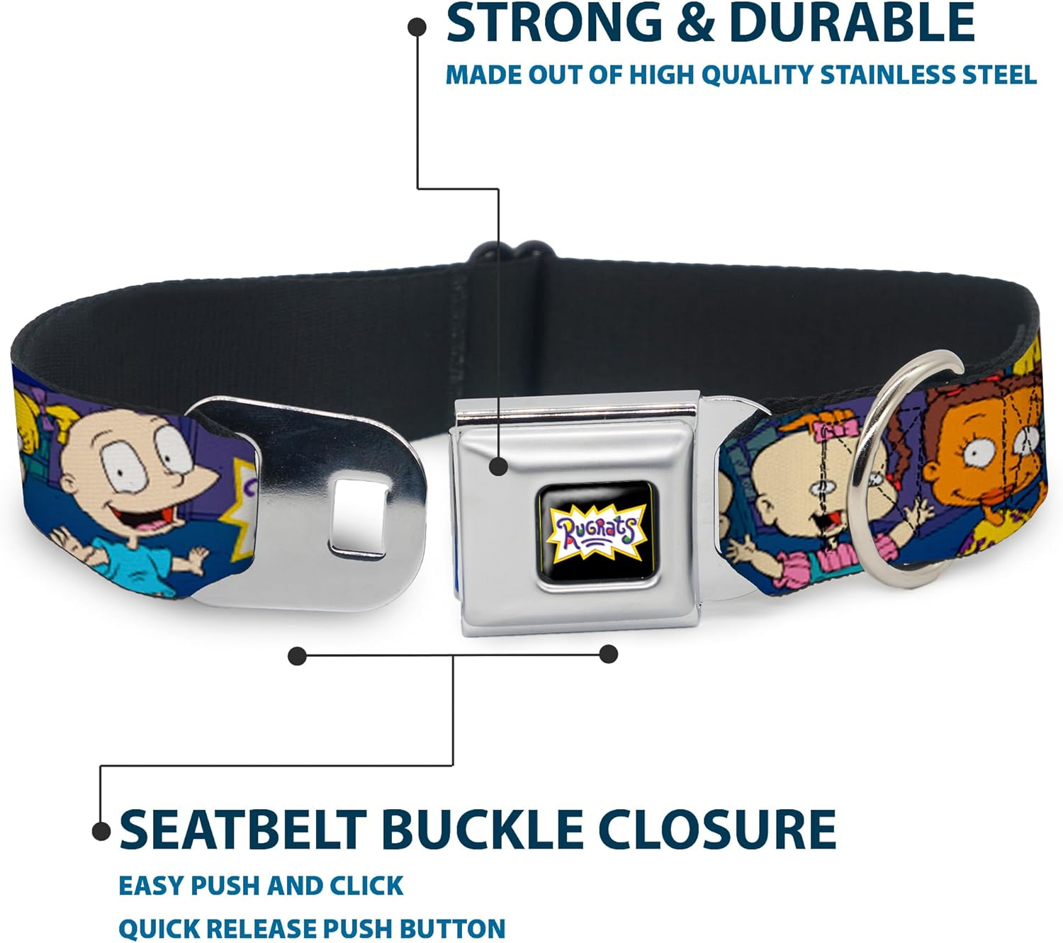 Dog Collar Seatbelt Buckle Rugrats Group Pose 9 to 15 Inches 1.0 Inch Wide image number 4