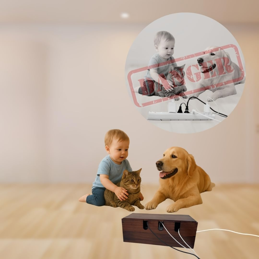 Kitsphere Large Wooden Cable Management Box &ndash; 35 X 13 X 16 Cm Cords Organiser for Power Board & Surge Protectors &ndash; Wire Organizer Box for Desk, TV Unit & Computer Desk image number 4