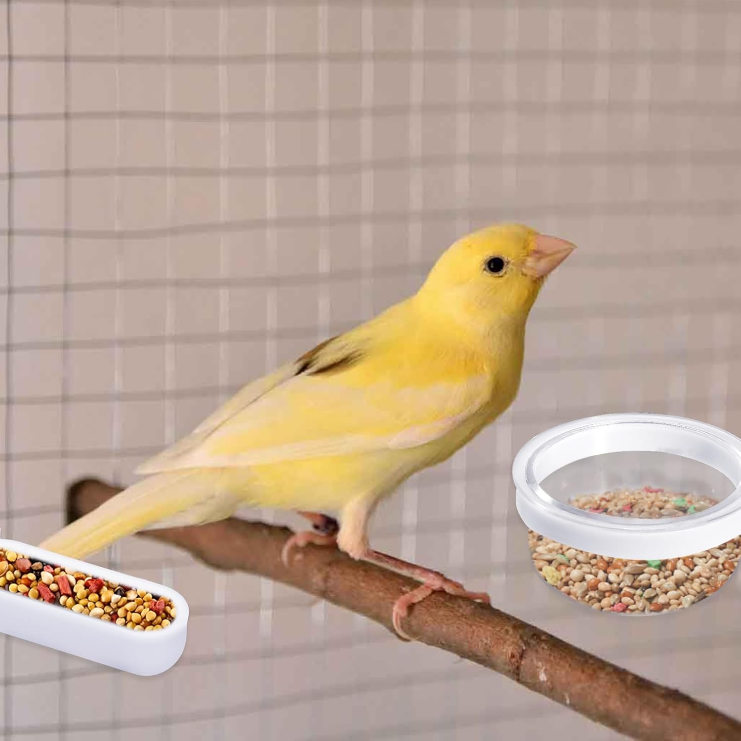 4 Pcs Small Bird Detachable Transparent Bowl with 8 Pcs Small Food Cups, Parrot Plastic Food Feeder Convenient Hanging Food Cups for Canary Finch Parrot (Transparent) image number 5