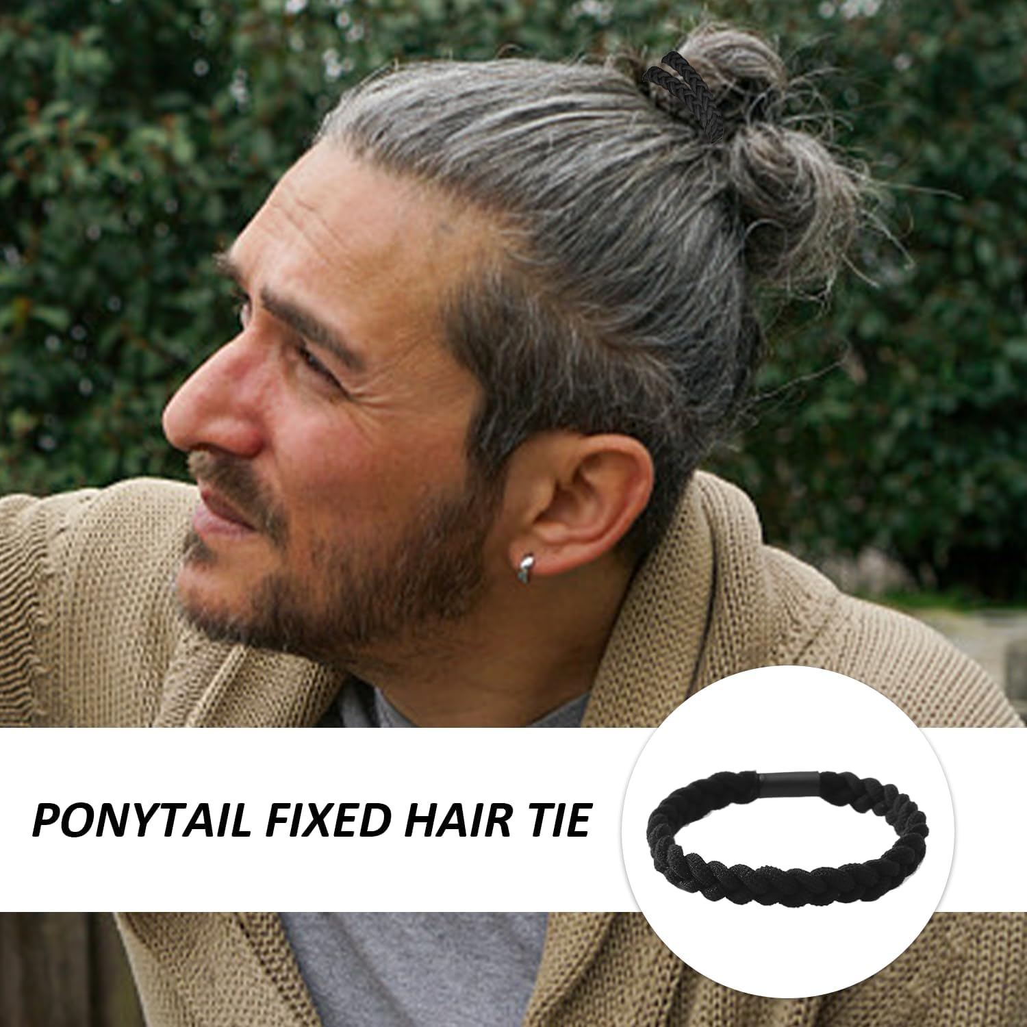 Pack of 10 Braided Headbands for Men, Hair Bobbles for Men, Highly Elastic Braided Headbands, Ponytail Solid Hair Bobbles, Suitable for Ponytails and Braids (Black) image number 1