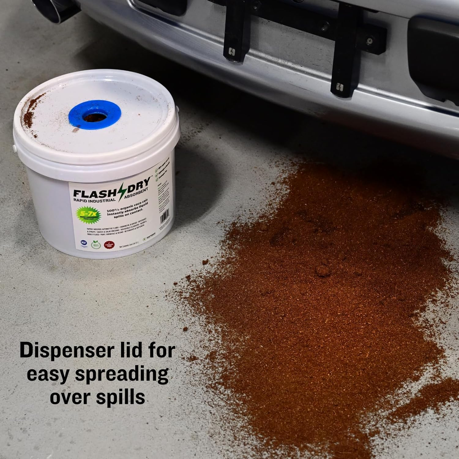 Flashdry Super Spill Absorbent, 100% Organic Environmentally Friendly - 5L Bucket & Dispenser Lid - Ideal for Oil, Paint, Grease and More in Garages, Kitchens, Janitor Kits image number 3