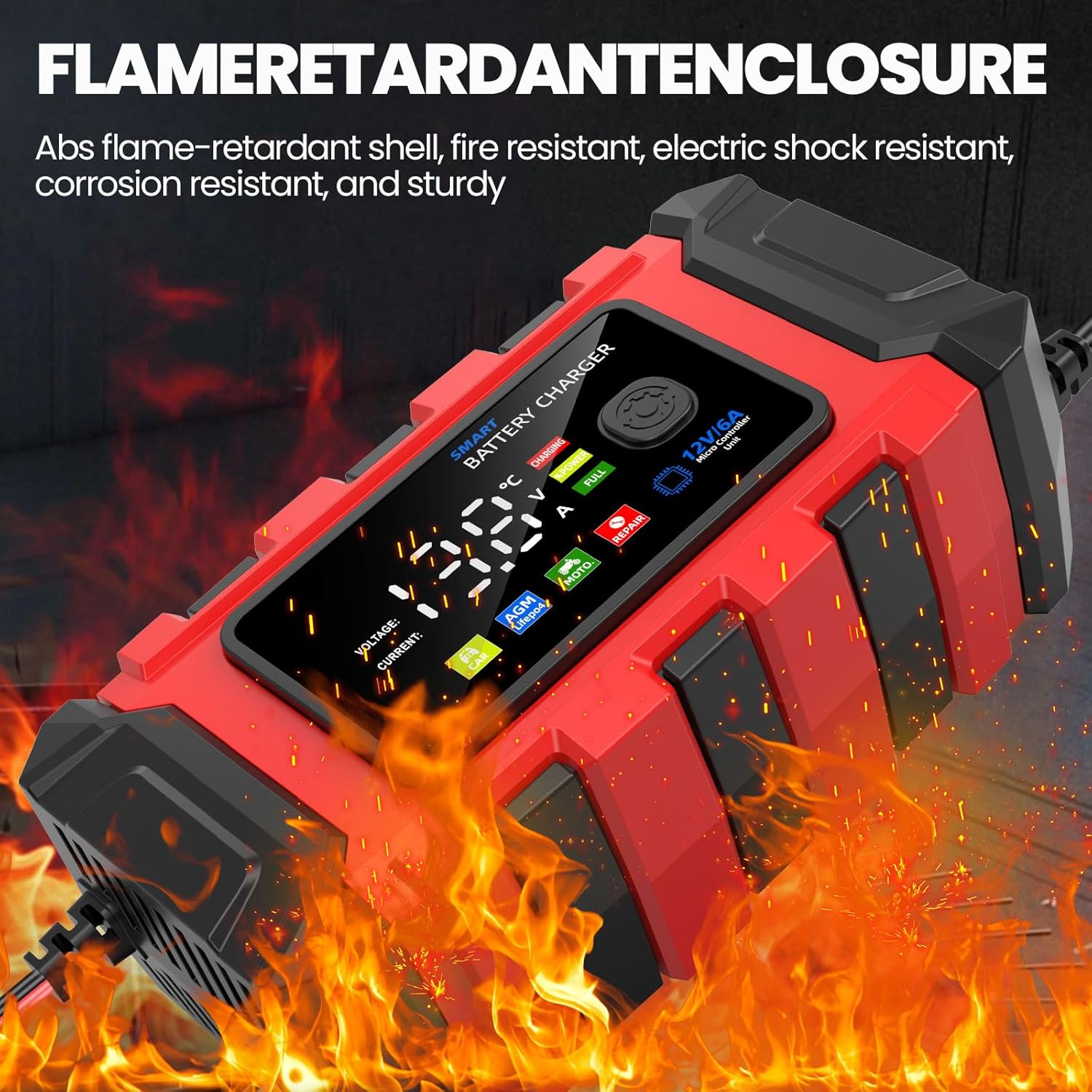 6 Amp Car Battery Charger, Smart Battery Trickle Charger Automotive 12V Battery Maintainer Desulfator for Car Truck Motorcycle Lawn Mower Marine Lifepo4 Lead Acid Batteries image number 2