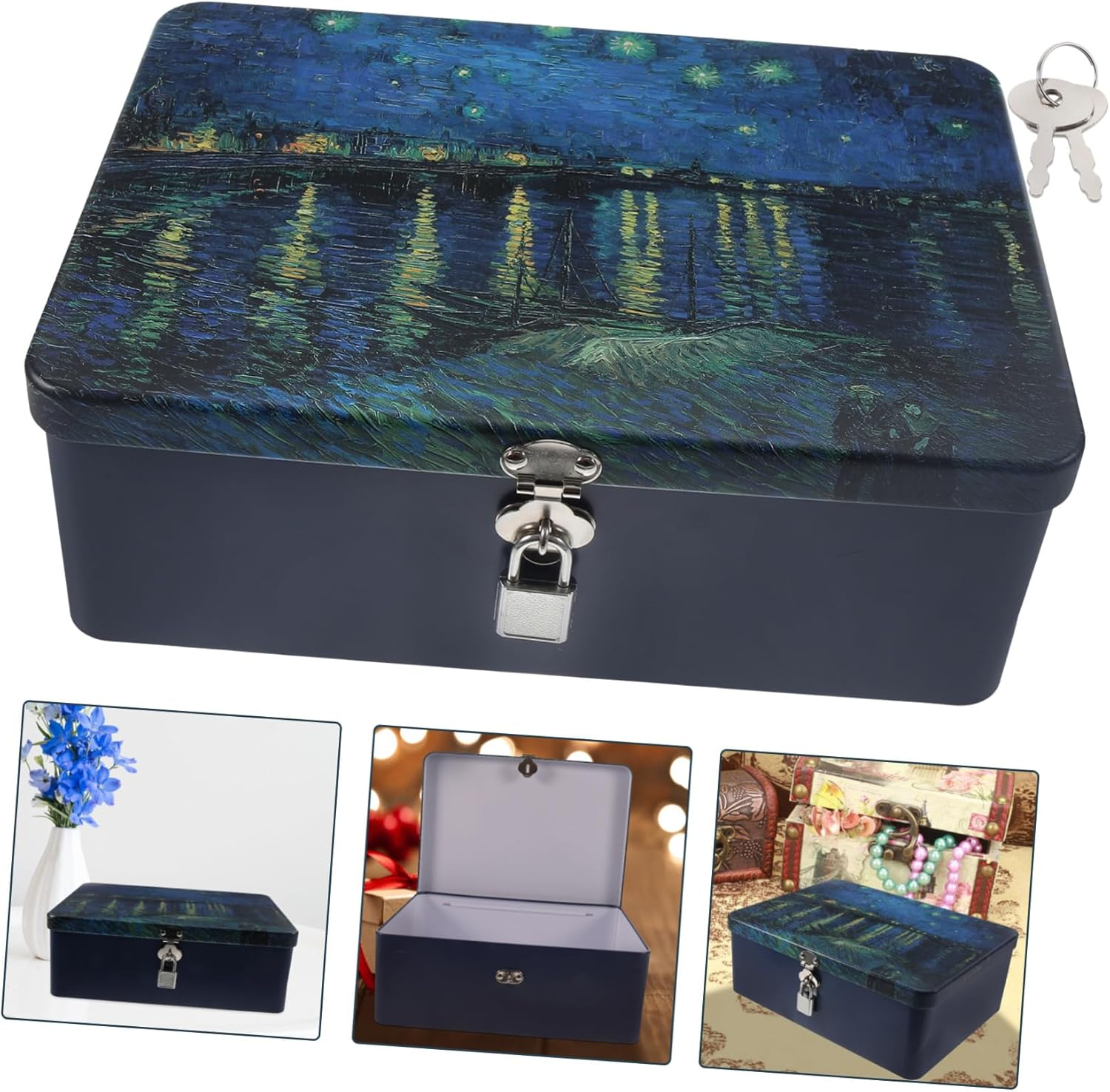 Tinplate Storage Case Lock Vintage Keepsake Box for Jewelry Crafts Lightweight and Compact Tinplate Container for and Memorabilia For image number 4