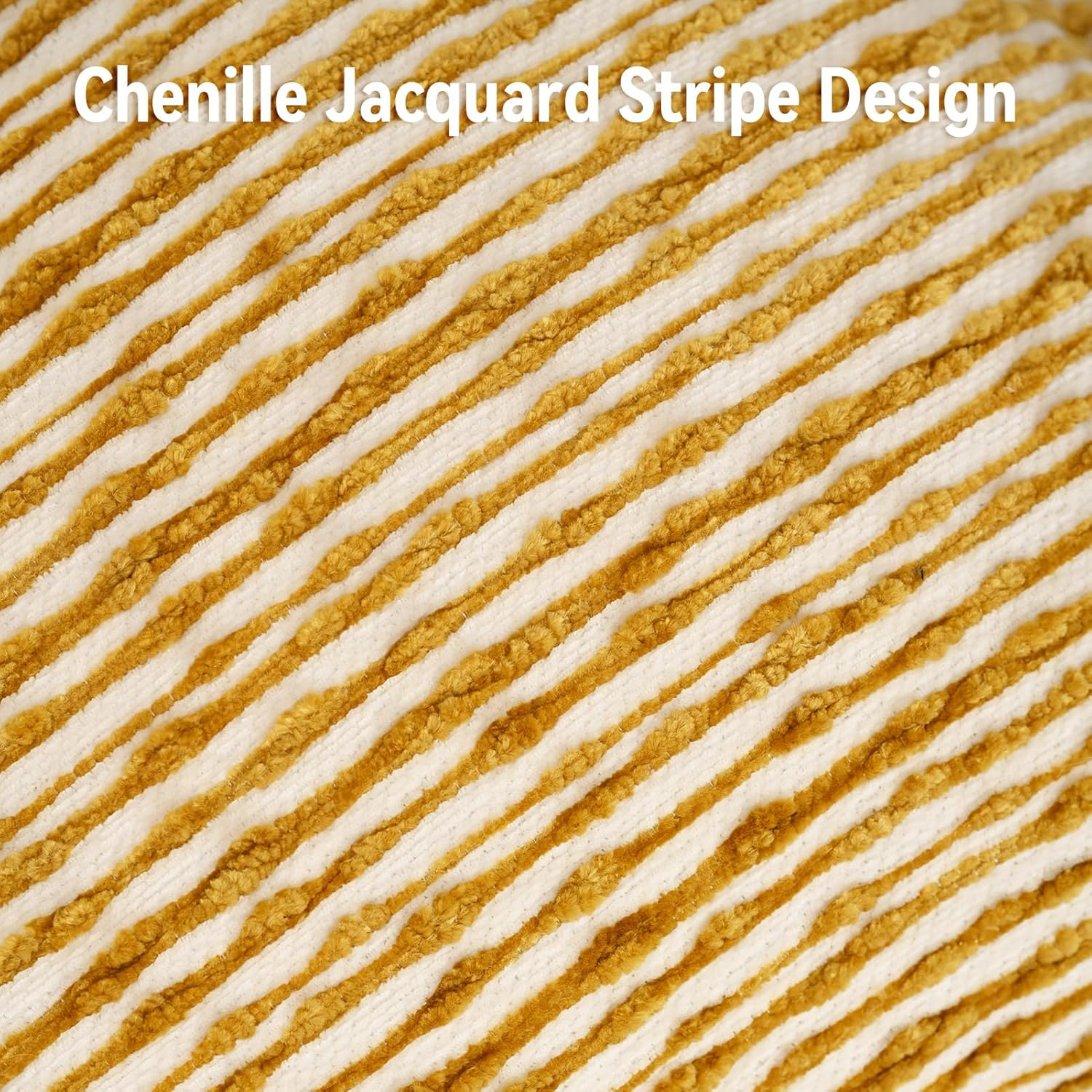 Chenille Jacquard Pillow Cover 45X45Cm Set of 2- Soft Textured Decorative Cushion Case Boho Striped Pillowcase for Sofa Bed Living Room, Beige