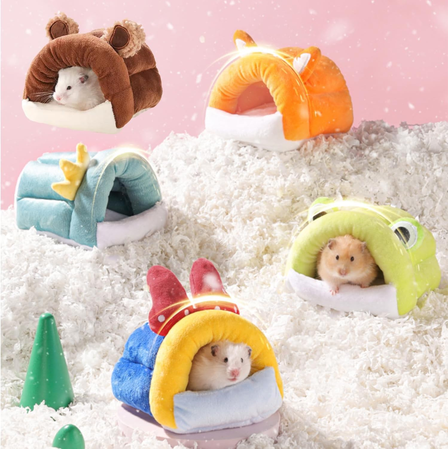 Rat Hamster Hanging Bed Hammock House,Cartoon Small Animal Hideout Hut Nest Cute Toy for Mice,Sugar Glider,Dwarf Hamster,Guinea Pig,Bird,Parrot (Green, L:20 * 20Cm) image number 4