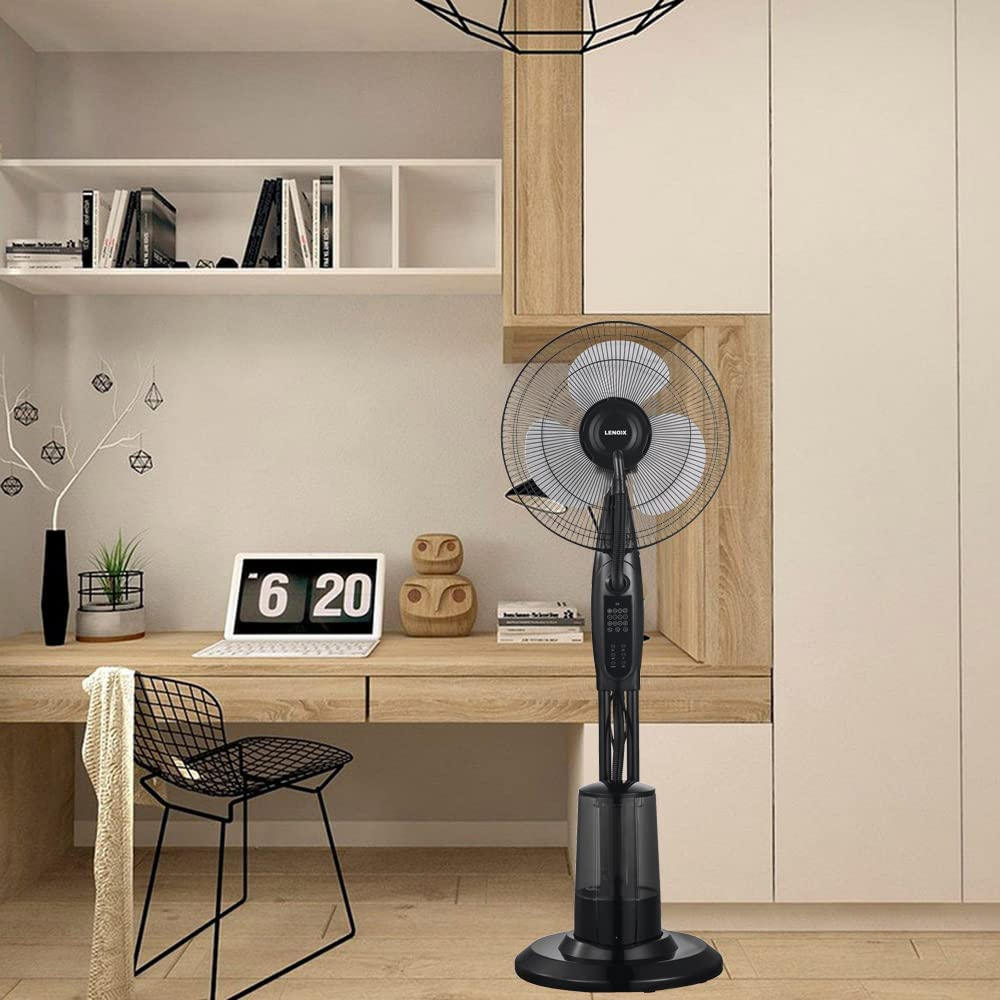 Lenoxx Misting Pedestal Fan - 3.2L Water Tank Capacity, Touch Panel, Full Remote Control - 3-Speed Fan & 3-Wind Modes with Timer Control - Freestanding Cool Mist Fan for Home & Office - 1.2M, Black image number 4