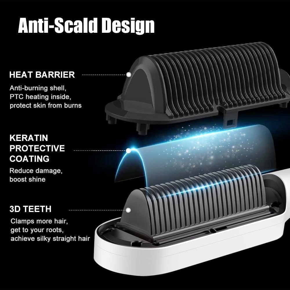 Anion Hair Straightener Brush B1,Negative Ion Hair Straightening Styling Comb,Hot Brush Ring Comb with LED Screen,Anti-Scald, Auto-Off, Fast Heating,30 Temp Settings for Home,Travel & Salon