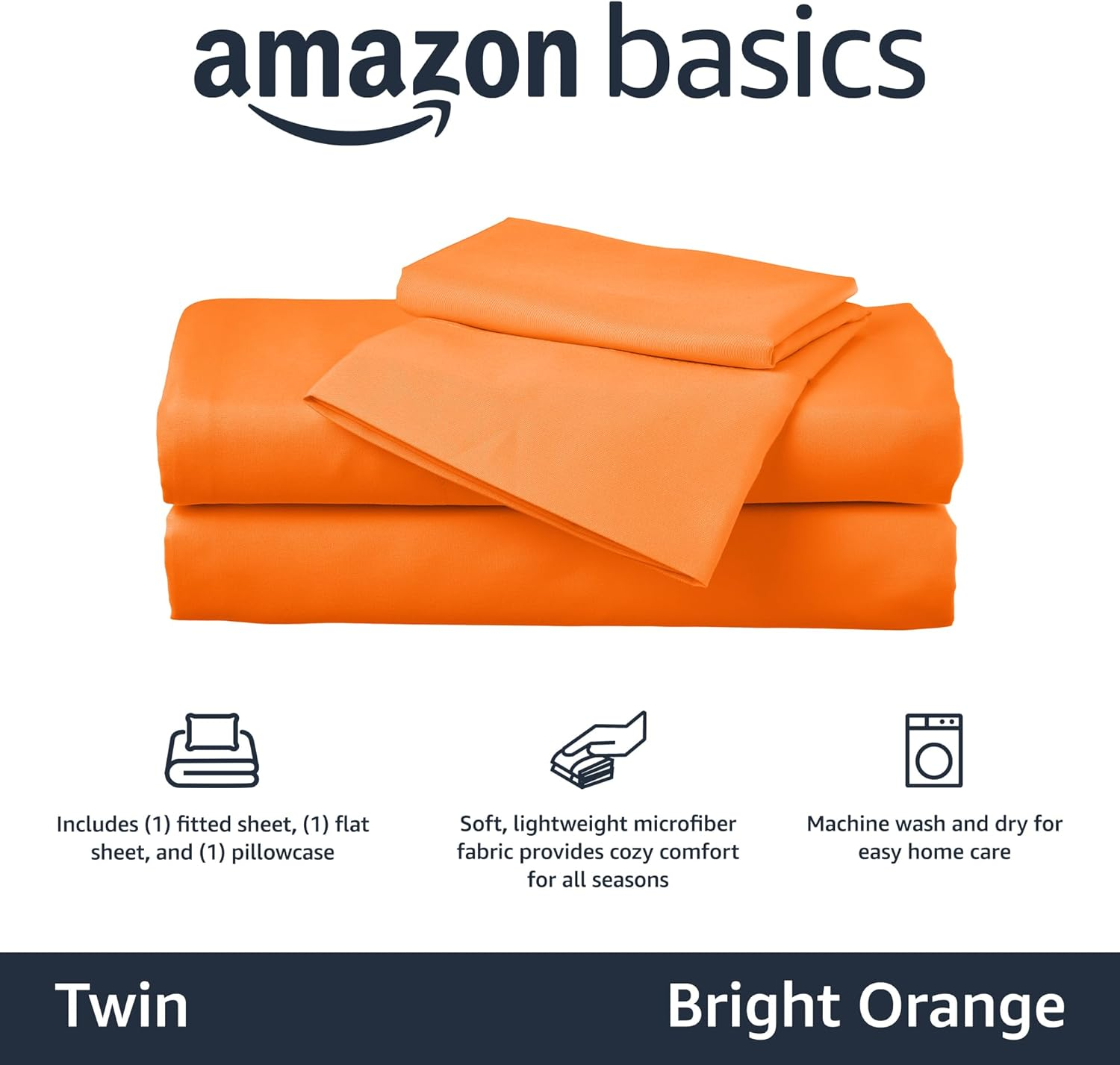 Amazon Basics Kid'S Sheet Set - Soft, Easy-Wash Microfiber, Bright Orange, Twin