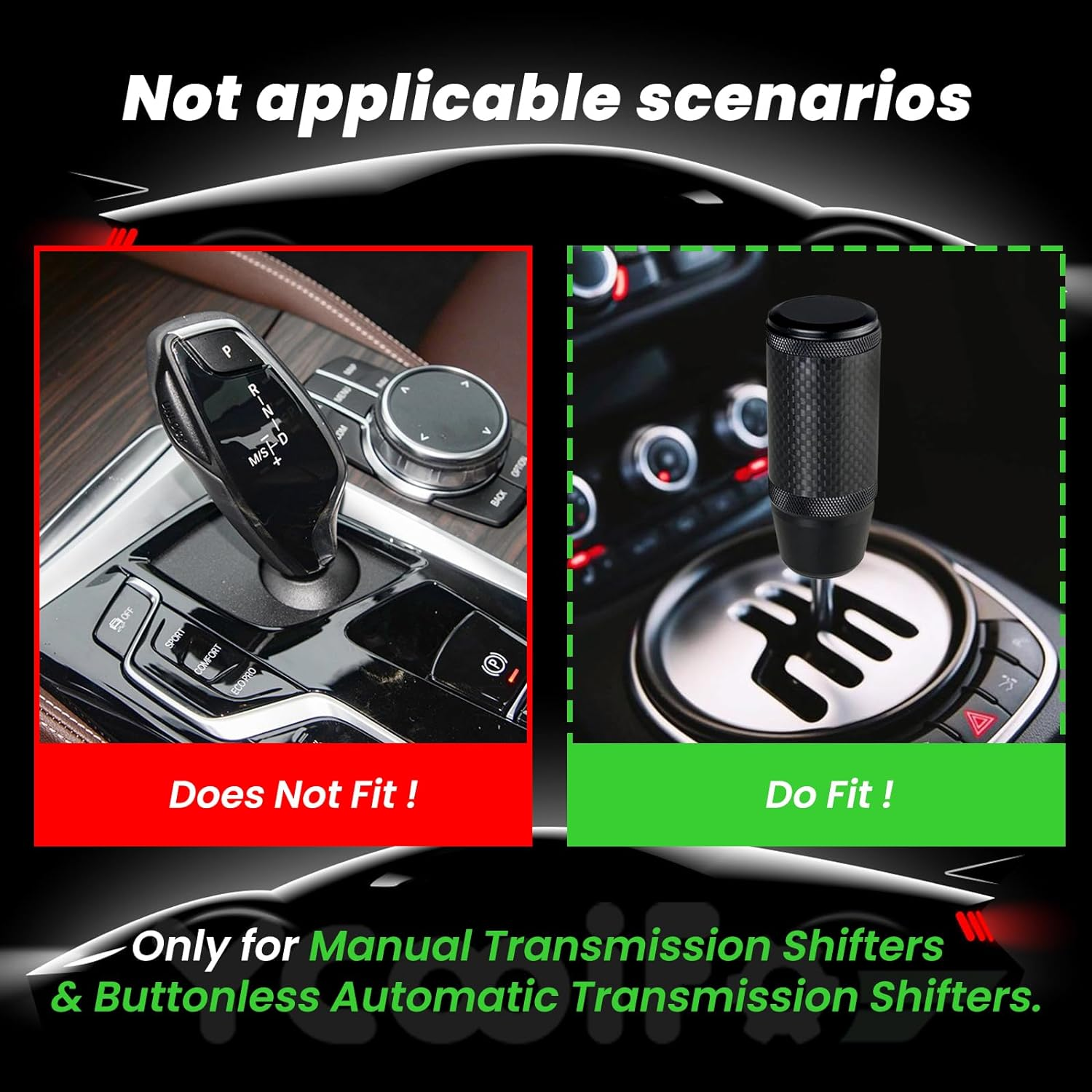 Ycooifo Shift Knob, 3.78" Aluminum Weighted Car Gear Stick Shifter Manual Knobs Fit Universal Manual Transmission Vehicle with 4 Threaded Adapters M8 M10 M12 X 1.25, M10X1.5 (Black) - Grey image number 3