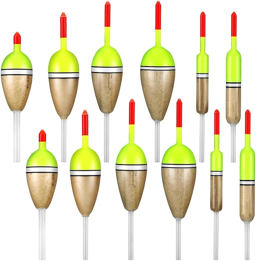 NYGHMY 12 Pcs Balsa Wood Slip Bobbers &mdash; Fishing Floats for Crappie, Bluegill, Trout, Bass, Panfish, Catfish, Walleye &mdash; 6 Sizes Tackle Accessories image number 1