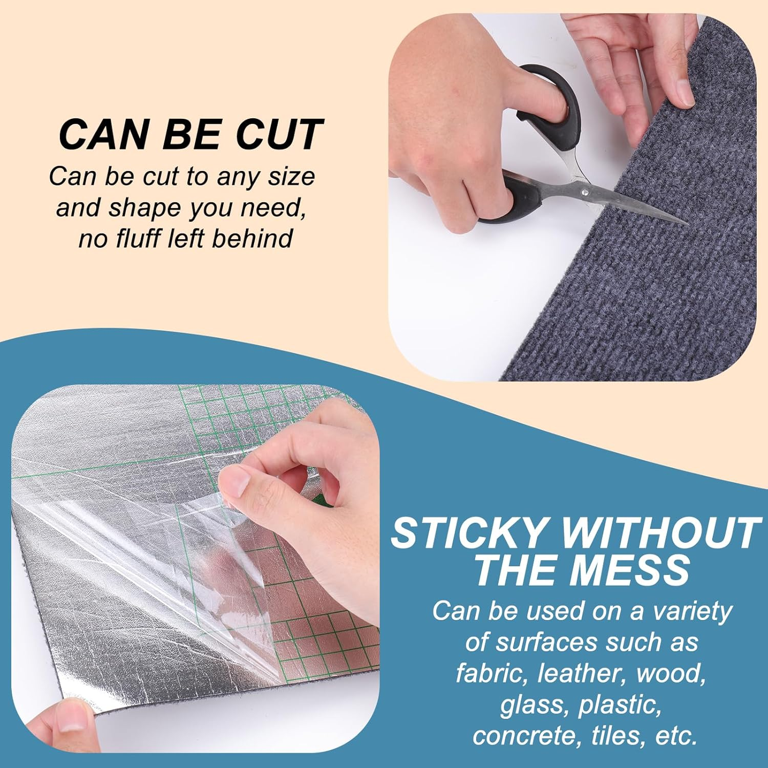 XANGNIER DIY Climbing Cat Scratcher Mat,3 Pack Trimmable Self Adhesive Cat Scratching Pads,23.6"X11.7"Cat Scratching Protector Board for Couch Furniture Wall Corner Cat Tree Post Carpet Shelf Shelves image number 6