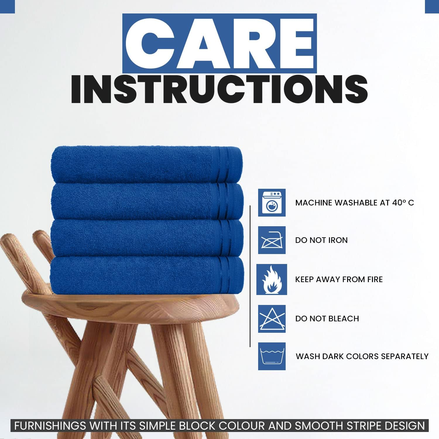 GC GAVENO CAVAILIA Large Towels Bath Sheet-Highly Absorbent Egyptian Cotton Towel Set-4 Pack Extra Soft Large Bath Towel Royal Blue-Quick Dry Bath Sheets-450 GSM Washable Towels, 75X135 Cm