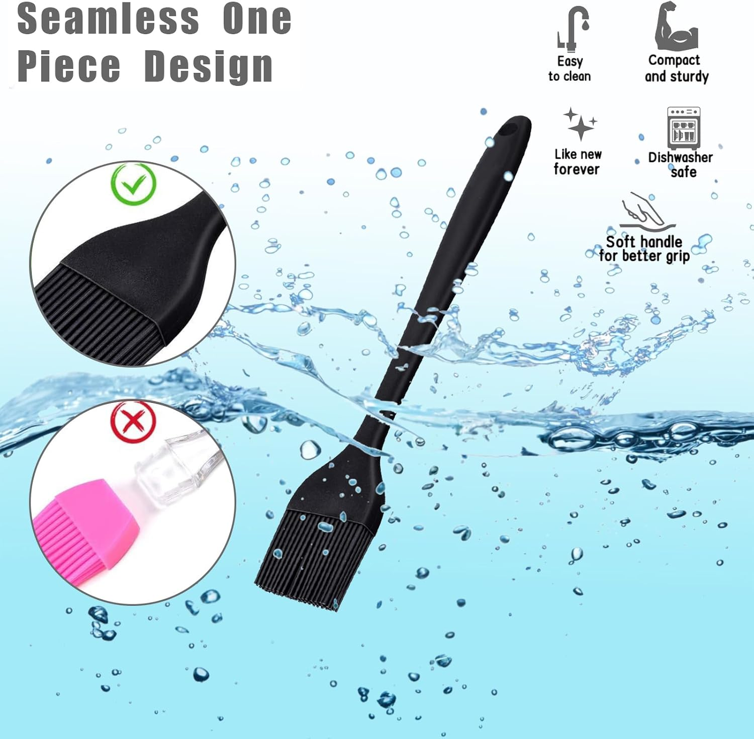 Silicone Basting Brushes for BBQ Grill & Baking (Black 2-Pack) - Heat Resistant Pastry Brushes for Marinades, Sauces, Butter, Oil - BPA Free - Kitchen Cooking Essential image number 2