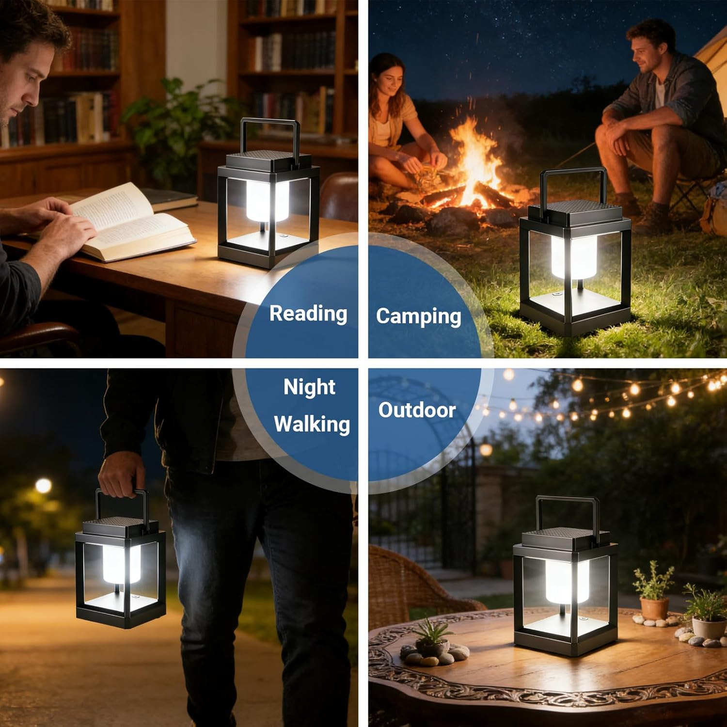 Portable Solar Lantern for Outdoor Waterproof, Rechargeable Led Table Lamp, Hanging Decorative Solar Lights for Patio/Garden/Camping/Walking/Reading image number 3