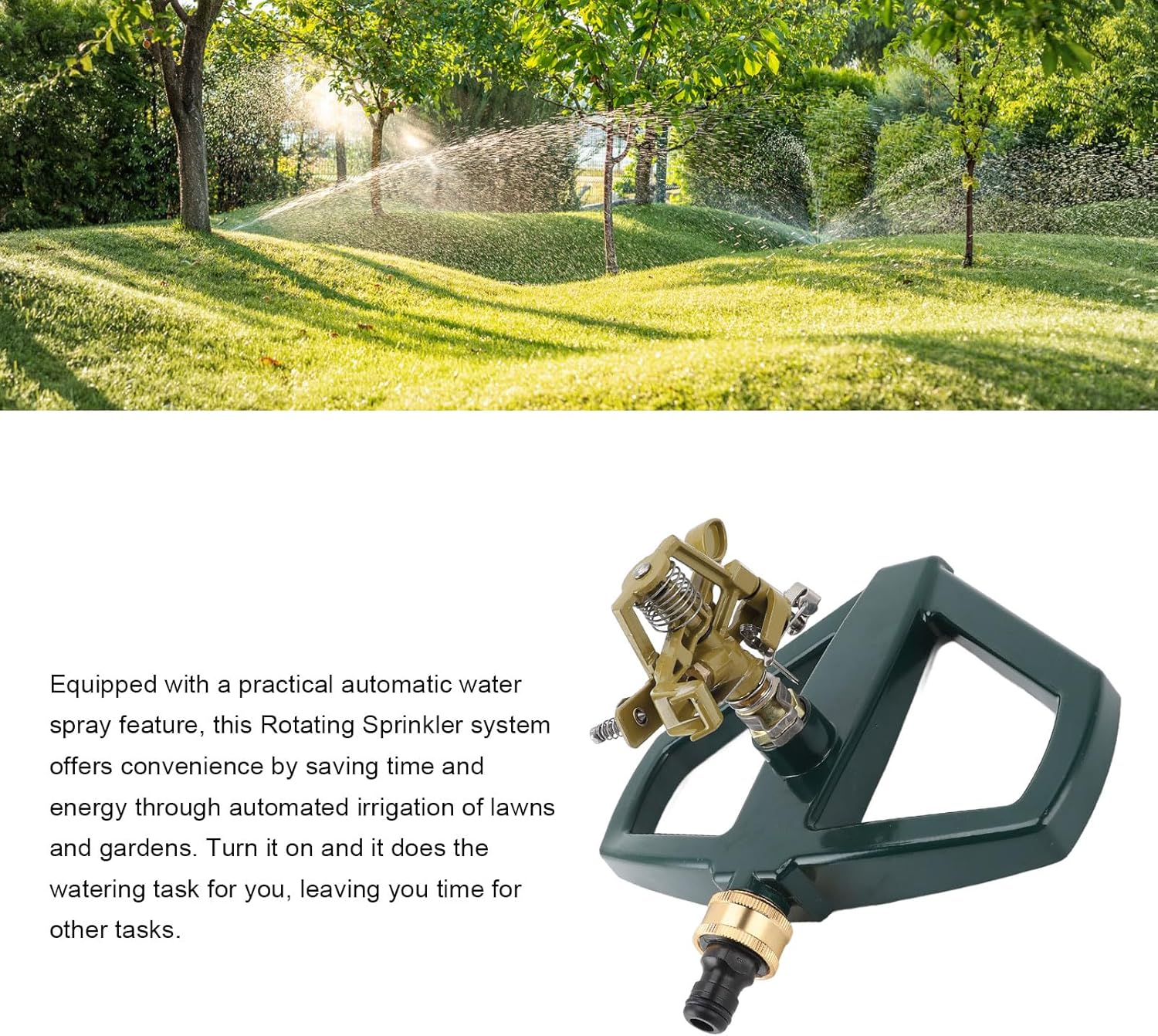 Garden Sprinkler, 360 Degree Rotating Lawn Sprinkler Large Area Coverage, Automatic Garden Water Sprinklers Lawn Irrigation System with Metal Base, Garden Hose Sprinkler for Yard image number 5