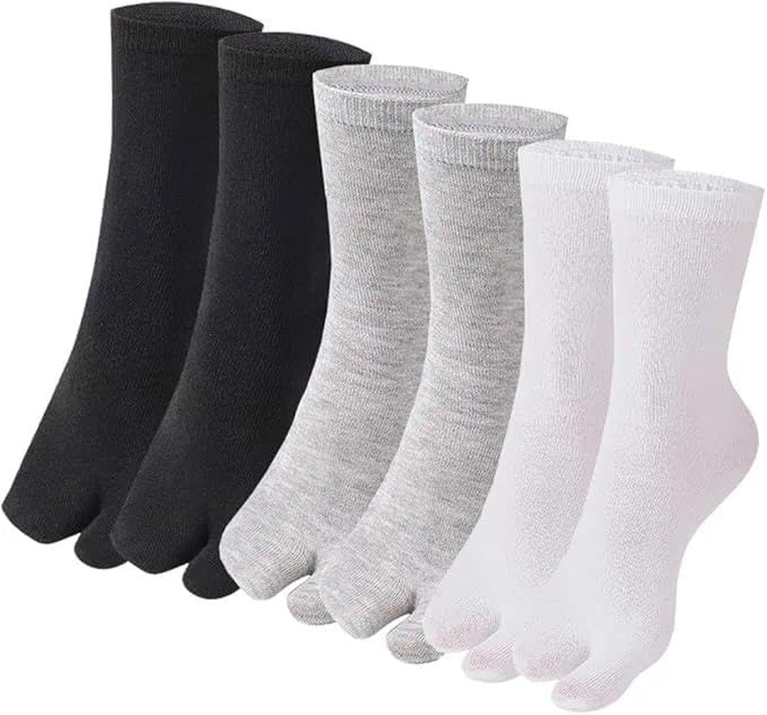 Tabi Sock & Toe Sock, Split Toe Sock, Flip Flop Sock, Compatible with Flip Flops and Suitable for Sports Shoes, Boots, Leather Shoes, Sandals, 6 Pairs, Mixed Colours (Black/White/Light Grey), Ermaoo