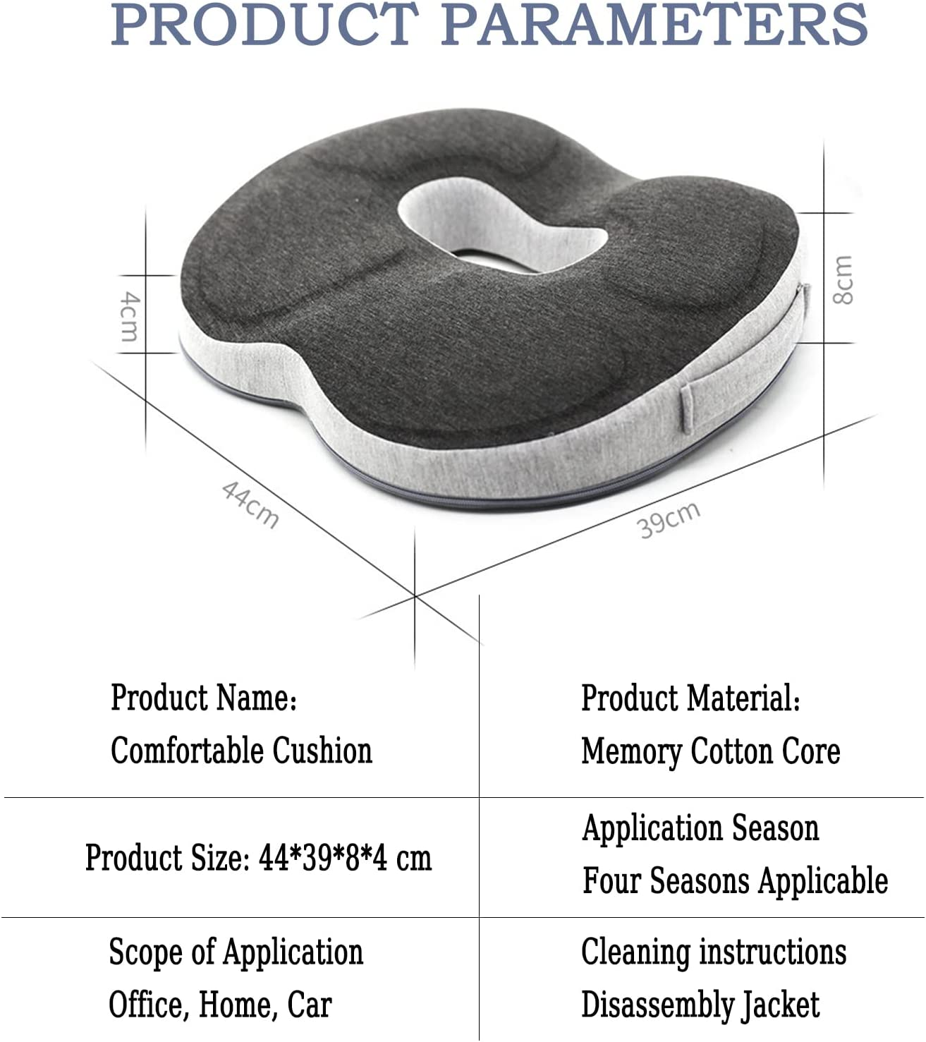 Seat Cushion with Non-Slip Bottom.Memory Foam Pad Donut Cushion for Tailbone and Coccyx Pain Relief,Hemorrhoid Orthopedic Car Seat,Lumbar and Lower Back Pain Support,For Wheelchair,Office Chair(Grey) image number 5