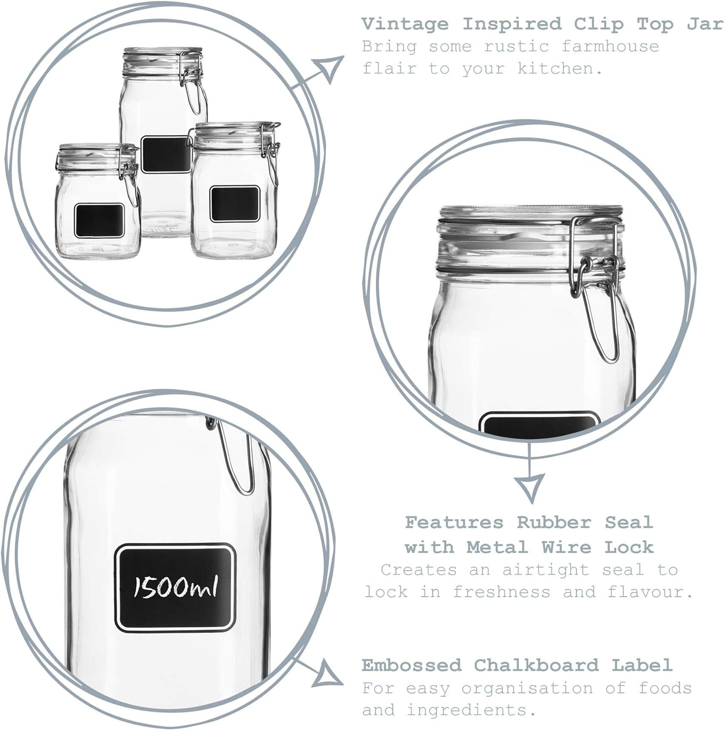 Bormioli Rocco 6Pc Lavagna Glass Storage Jar Set with Chalkboard Labels - Food Pasta Jam Preserving Jars - 750Ml image number 1