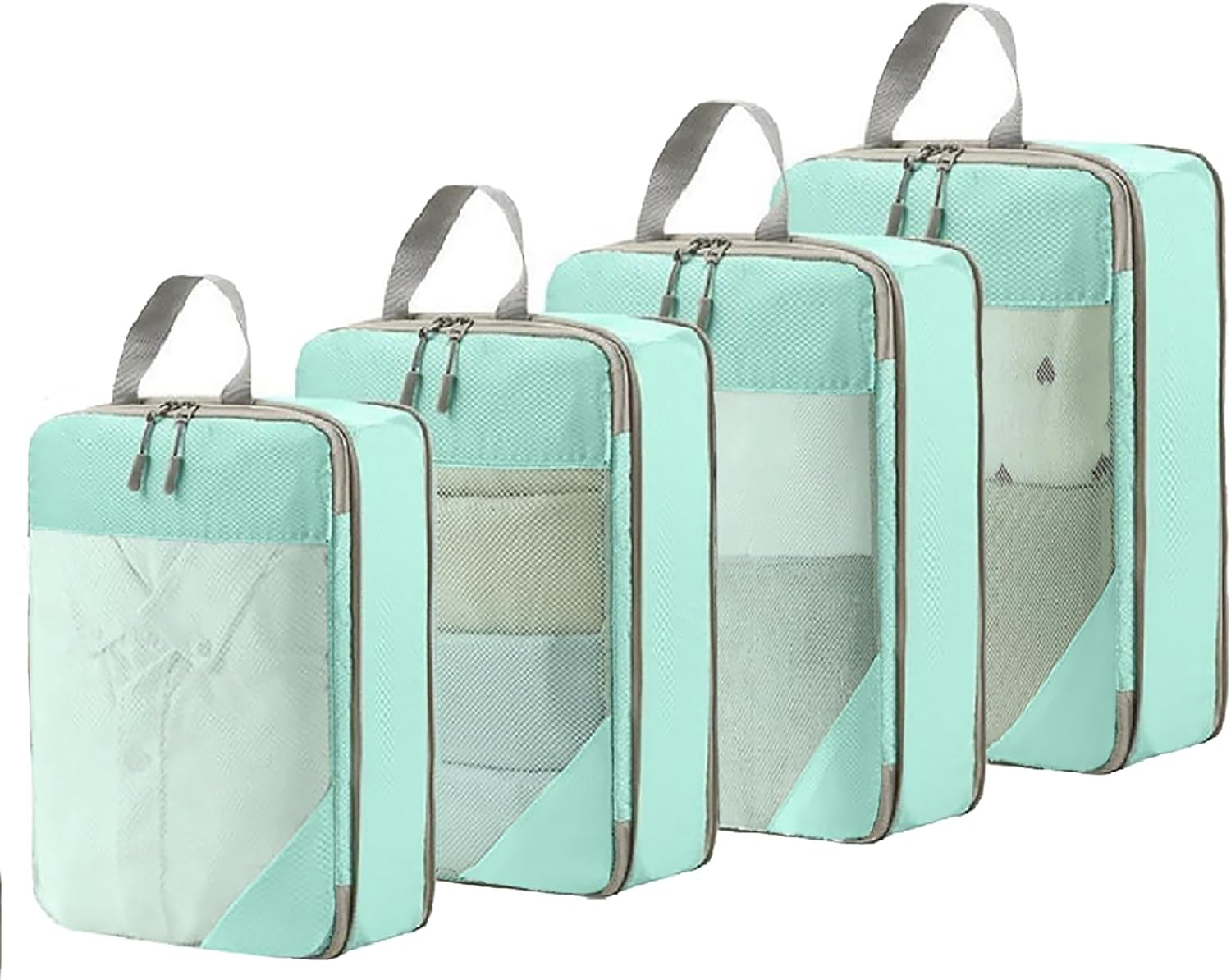 9 Pcs Compression Packing Cubes with Mesh,Lumobrilla Travel Packing Cubes Set,Travel Organisers for Carry on Suitcases,Expandable Storage for Luggage Suitcases Travel Accessories,Set of 9,Grey