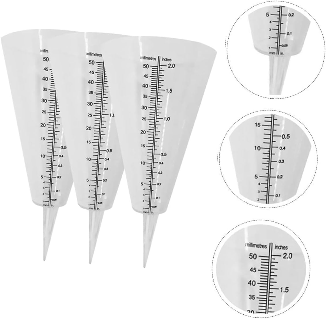 3Pcs Rain Gauge Outdoor Stake Cone Shaped Rainfall Measuring Tube for Garden Lawn Farming Use image number 3