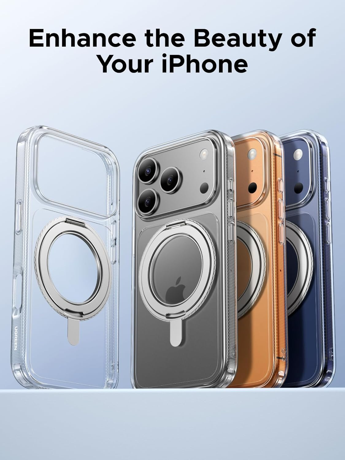 UGREEN 360&deg; Rotatable Magnetic Ring Case Compatible with Iphone 17 Pro Max, Magu Series Magsafe Phone Cover, Revolutionary Icrystal Tech, Mil-Grade Protection, Anti-Scratch, Camera Protective, Black image number 1