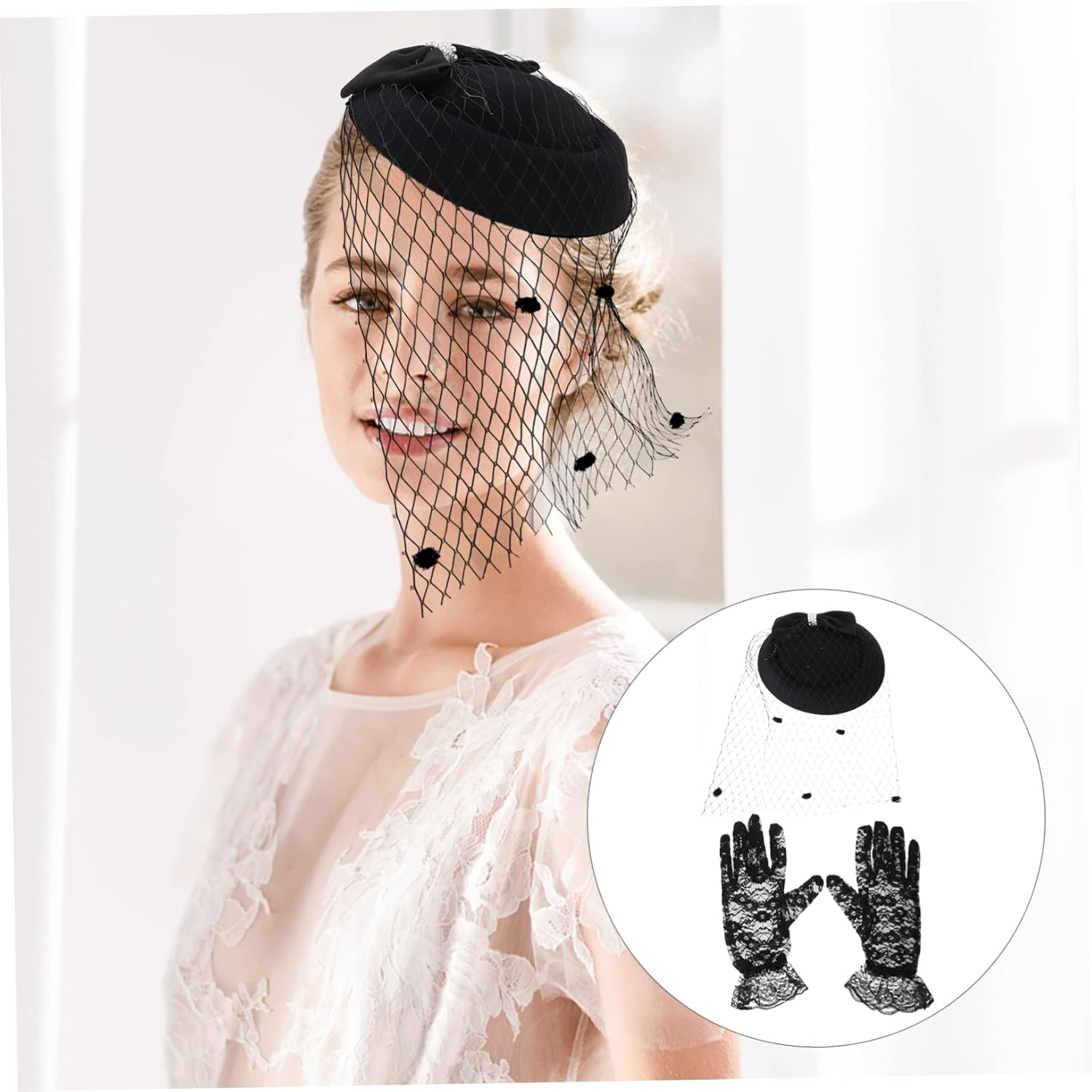 OHPHCALL 1 Set Cocktail Hat Retro Top Hat Derby Facinator Party S Vintage Fascinator S Pillbox Bride Headpieces for Wedding Mesh Hair Decoration Prom Polyester Mesh Women'S - White image number 4
