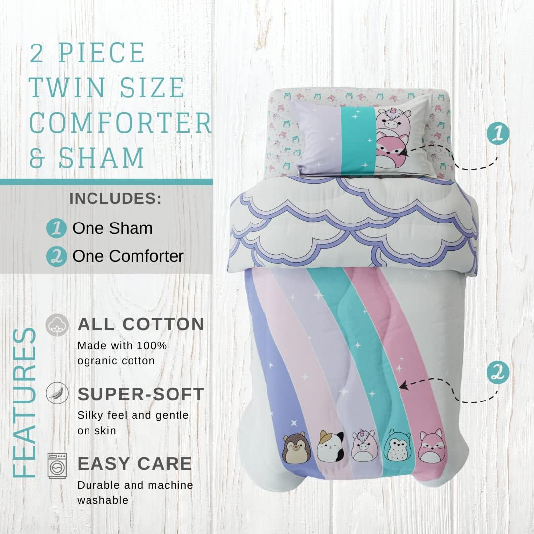 Franco Squishmallows Luxury Bedding Super Soft Premium Comforter with Sham, 3 Piece Twin Size, 100% Cotton (Official Squishmallows Product) image number 2