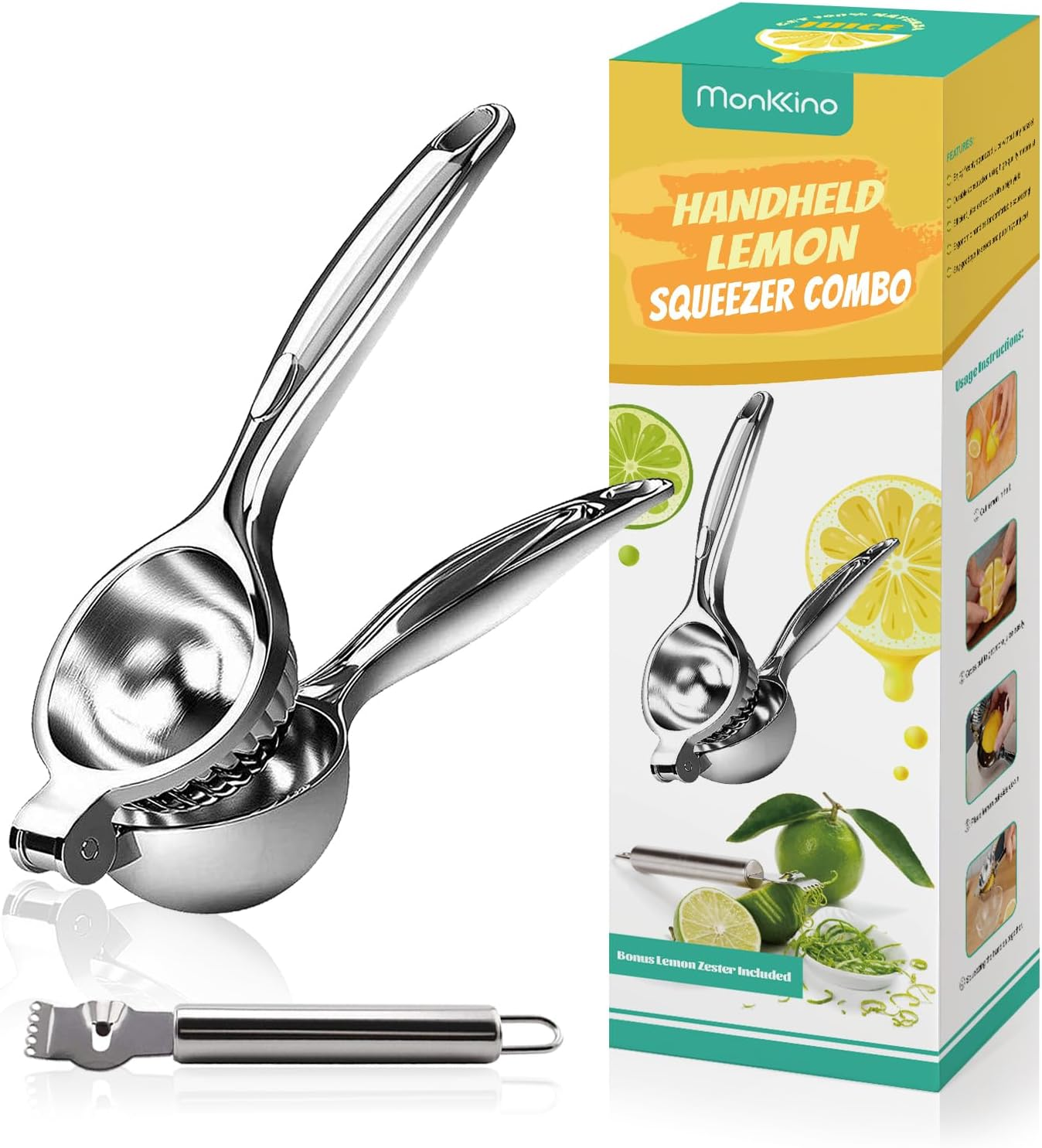 Lemon Squeezer Juicer, Stainless Steel Handheld Lime Juicer, Manual Hand Citrus Press Bar Tool with Zester