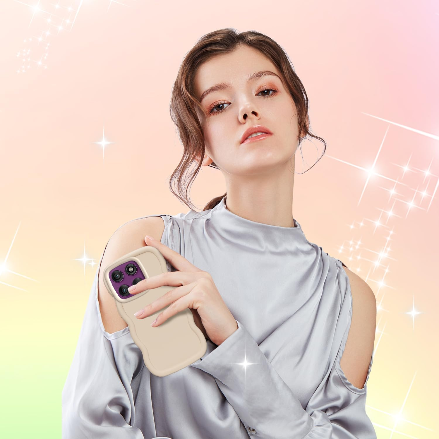 XINYEXIN Liquid Silicone Case for Motorola Edge 60 Fusion/Edge 60, Waves Curly Shape Cute Soft Shockproof Mobile Phone Protective Case - White