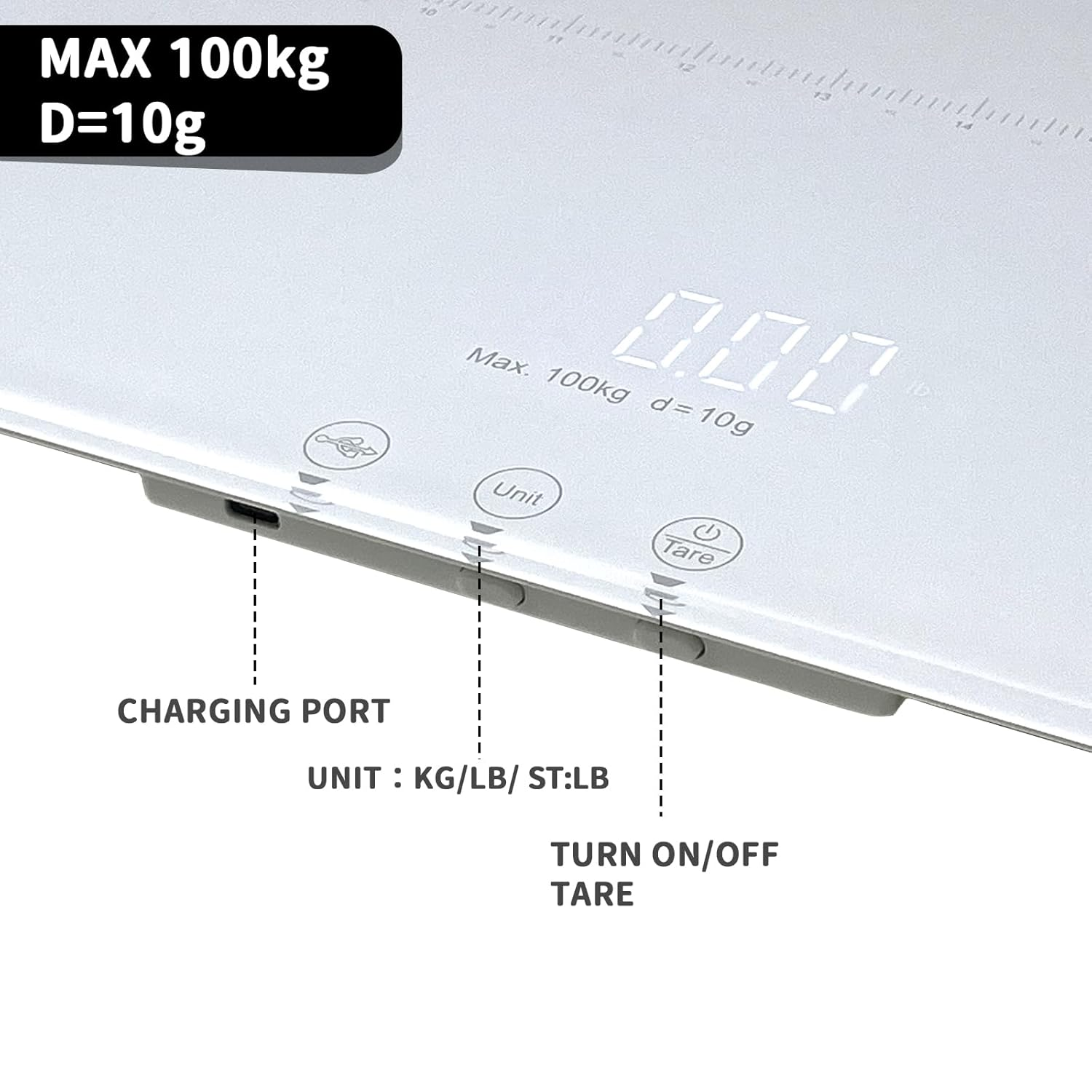 Digital Pet Scale for Dogs and Cats, Large Dog Scale,Max 220Lbs,Rechargeable Version, 3 Weighing Modes Lbs,Kg,St,Precision 10G, 27.16X 12.99 Inches image number 2