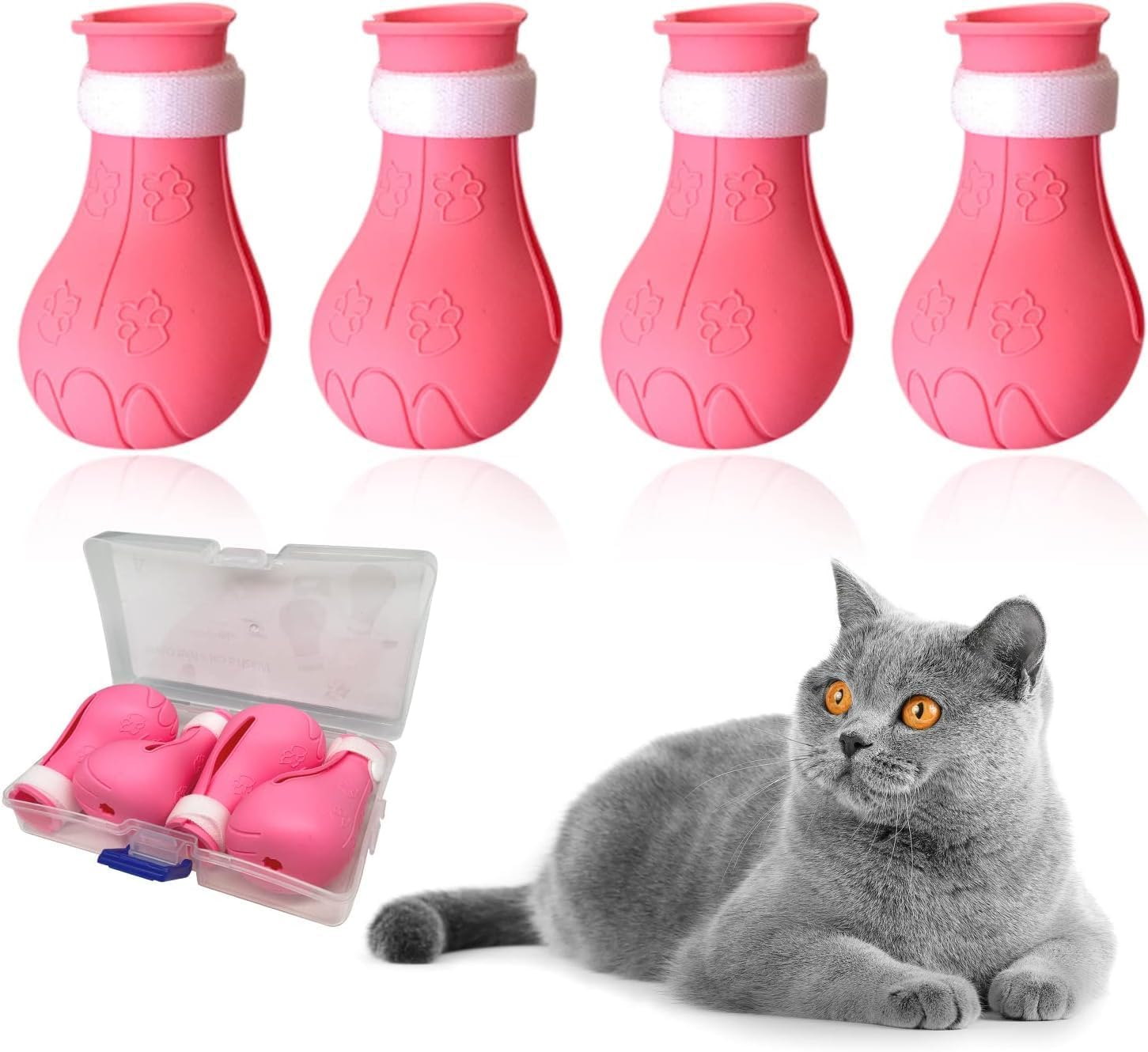 Coehaopike Cat Anti-Scratch Shoes 4 Pack, Pet Supplies Cat Scratch Deterrent Booties, Grooming Cat Accessories Silicone Nail Gloves, Adjustable Cat Claw Cover for Bathing Shaving Checking Treatment