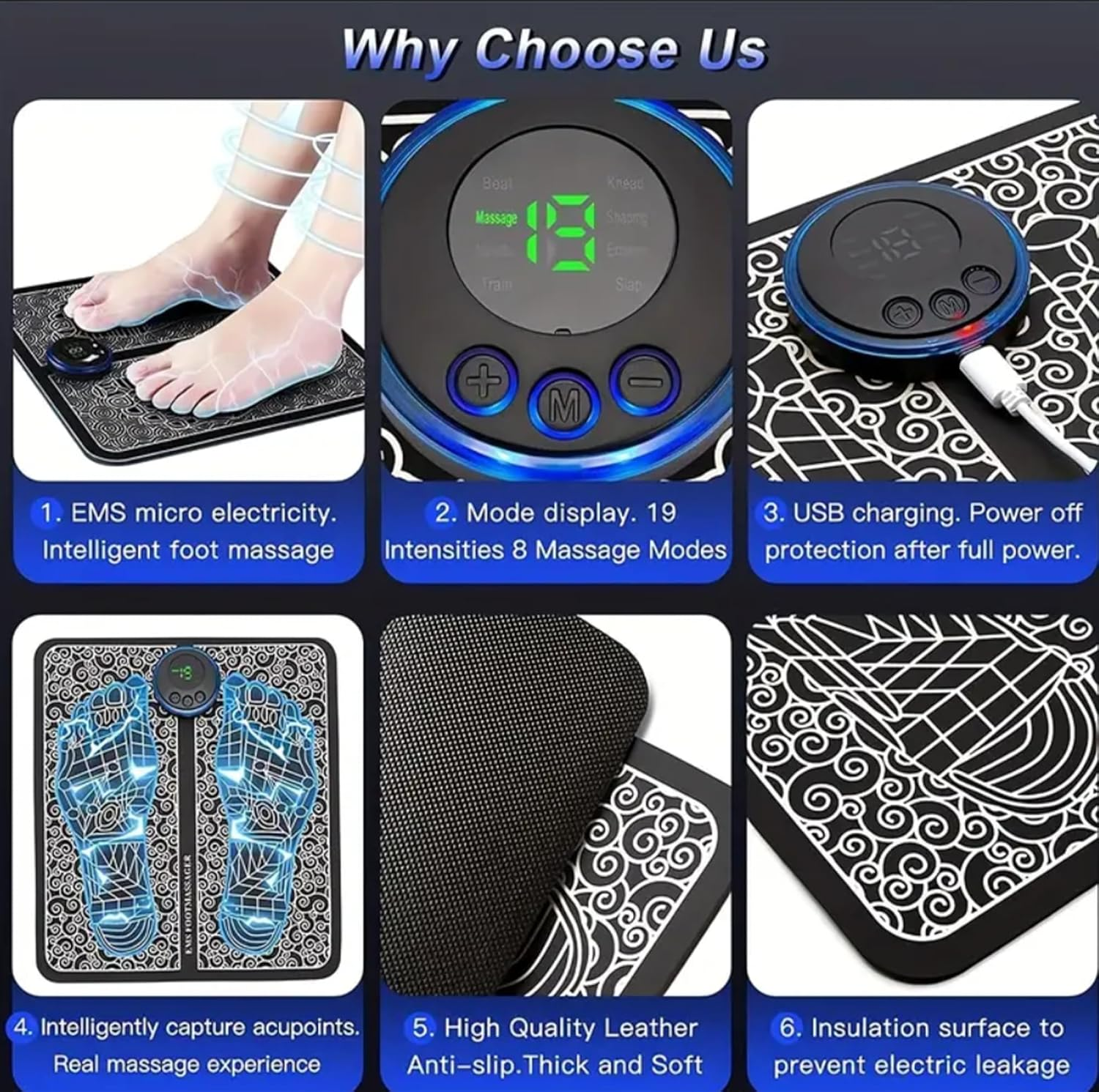 EMS Foot Massager Mat,Foot Stimulator Massager Pad&ndash;Improved Circulation and Pain Plantar Fasciitis Relief, Muscle Relaxation, Foldable Legs & Feet Massager image number 1