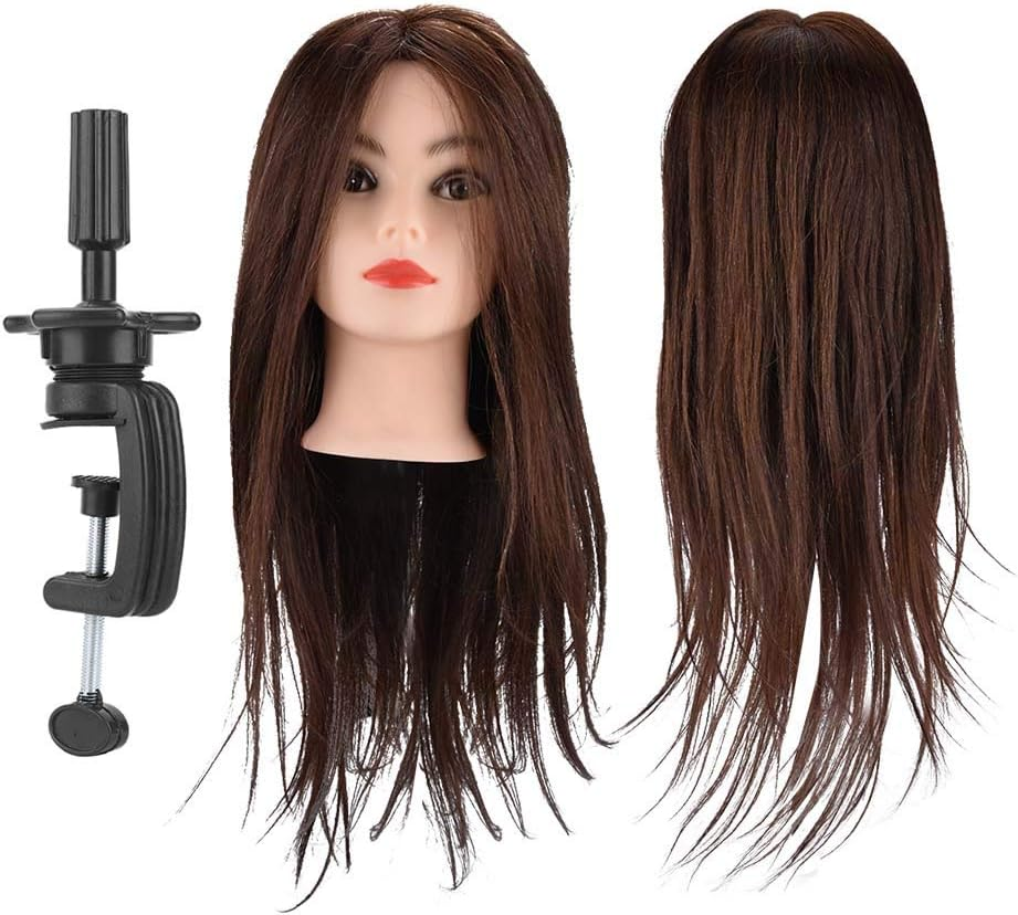Mannequin Head with Human Hair, 20 Inch Hairdressing Model with Clamp, Styling Training Manikin Cosmetology Doll Training Head for Hairdresser Practice image number 5