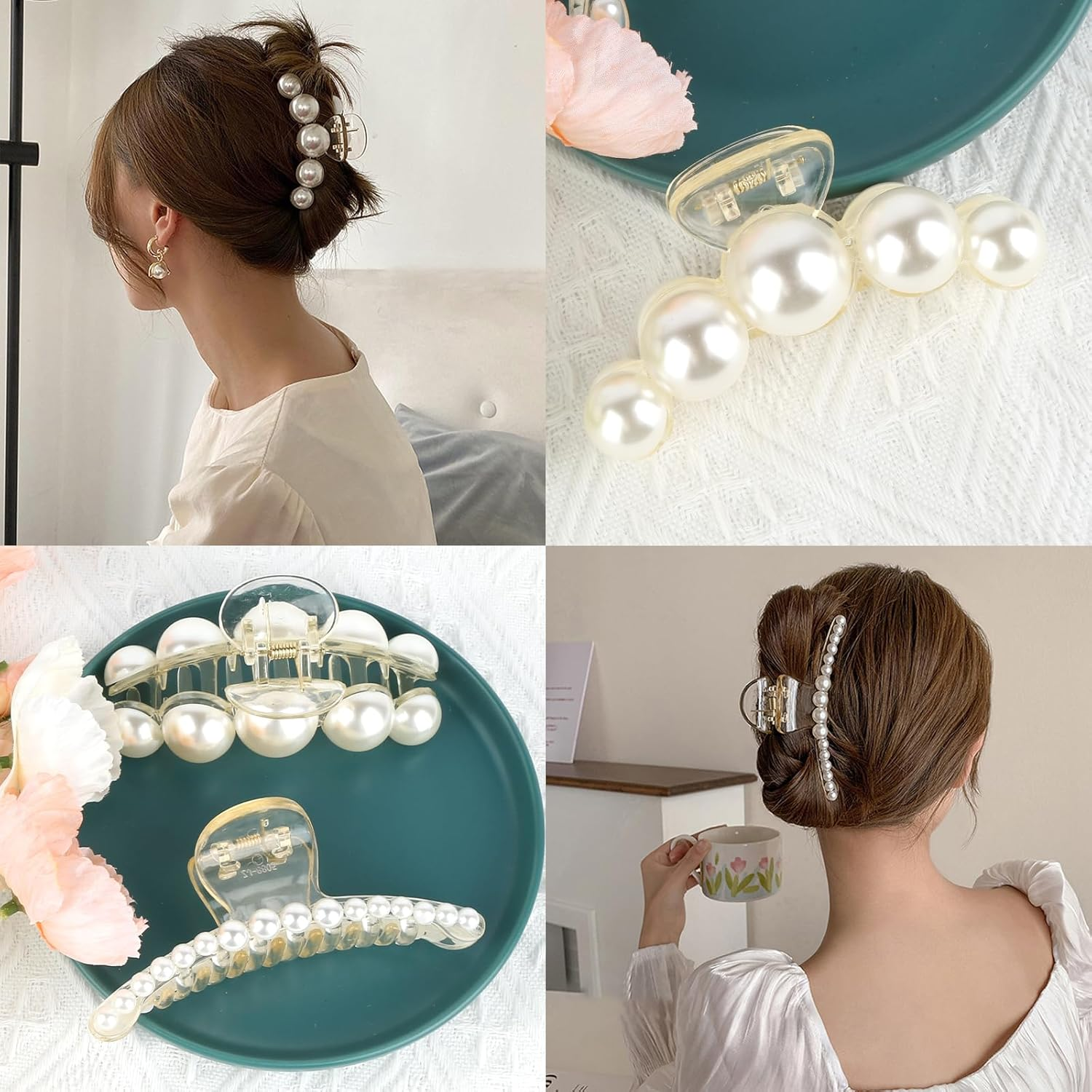 Pack of 6 Large Hair Clips, Pearl Hair Clips, Women'S Hair Clips for Thick Thin Hair, Non-Slip Claw Clip, Elegant Hair Clip for Women and Girls image number 5