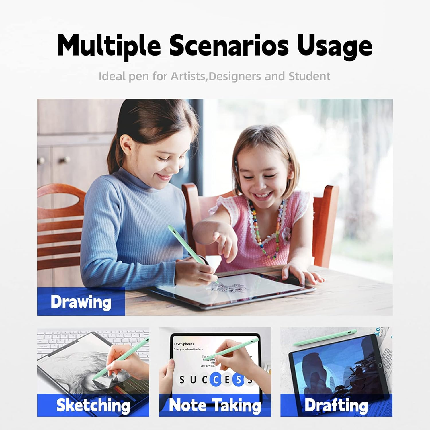 Stylus Pen for Ipad with Palm Rejection, Active Pencil 2Nd Generation Compatible with Apple Ipad Pro 11/12.9, Ipad 10/9/8/7/6Th Gen, Ipad Mini 5Th/6Th Gen,Ipad Air 3Rd/4Th/5Th Gen-Green - Black image number 5